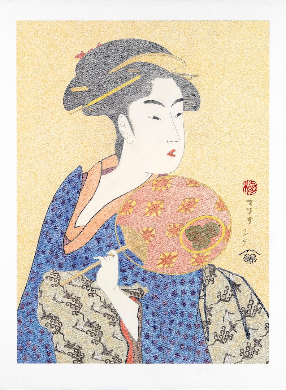 Mario B. Gil Figurative Art – Japanische japanische Kunst Ukiyo-e Figuratives Gemälde, Takashimayaoisha, Edo-Periode