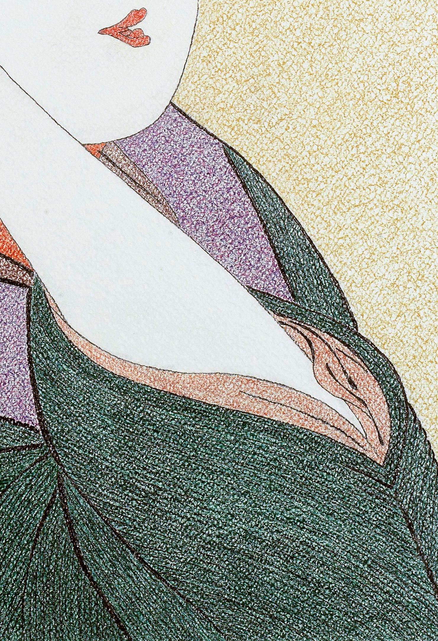 Japanese Art Ukiyo-e Figurative Painting, Tatsumi Roko, Edo Period - Beige Figurative Art by Mario B. Gil