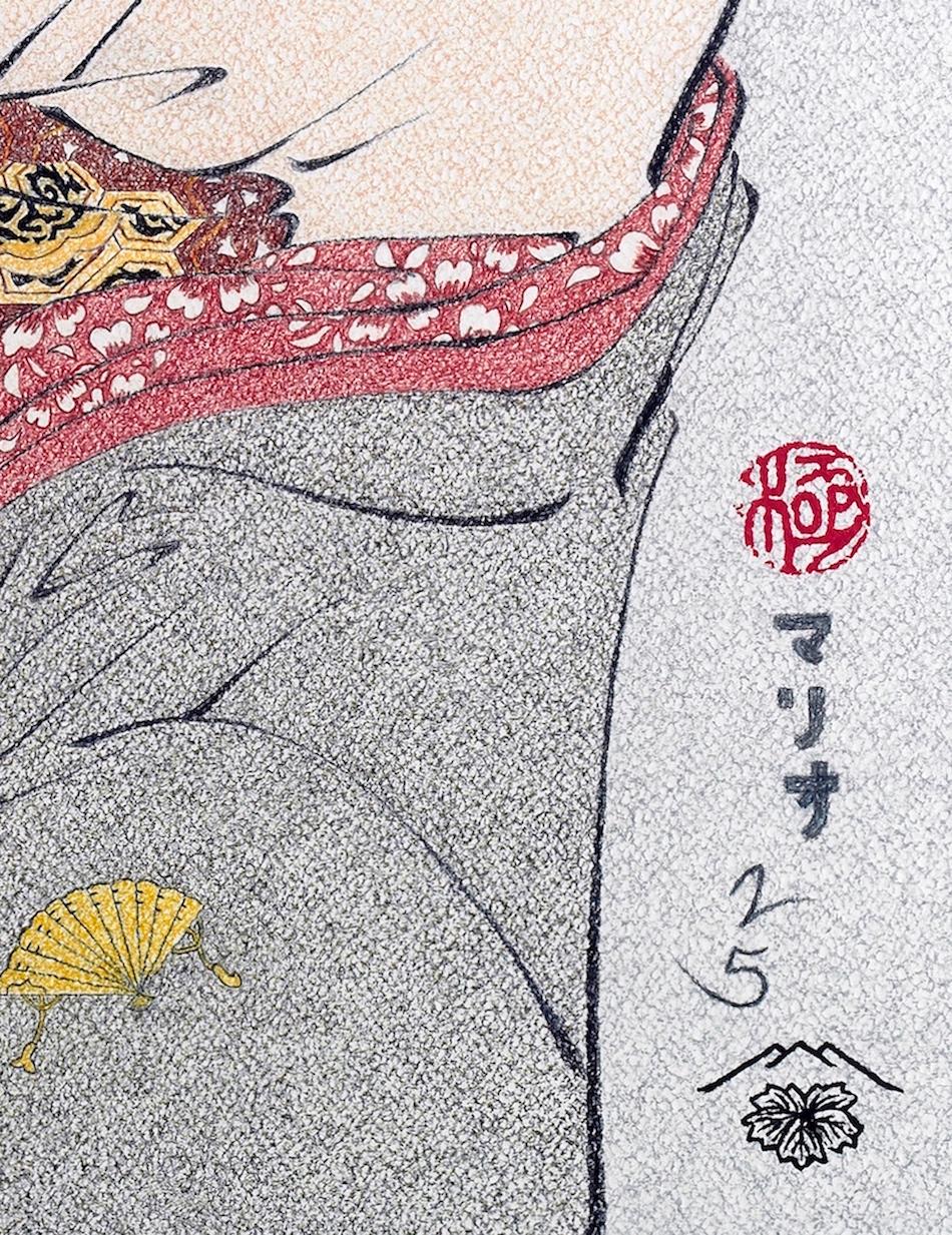 Arte japonés Ukiyo-e Pintura figurativa, Miyahito de la Ôgiya, Período Edo - Figurative Art Gris de Mario B. Gil