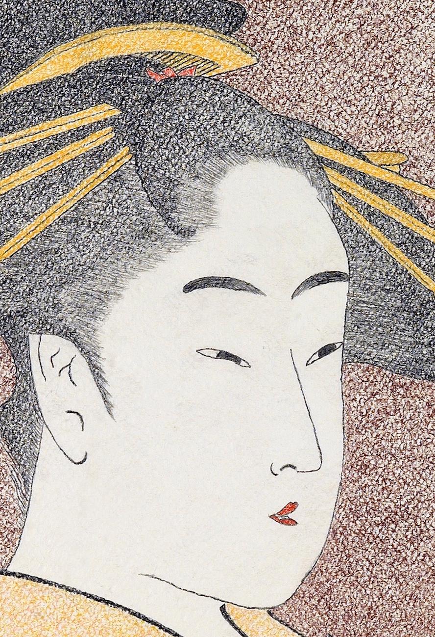 Arte japonés Ukiyo-e Pintura figurativa, Cortesana Hanaôgi,  Periodo Edo - Figurative Art Beige de Mario B. Gil