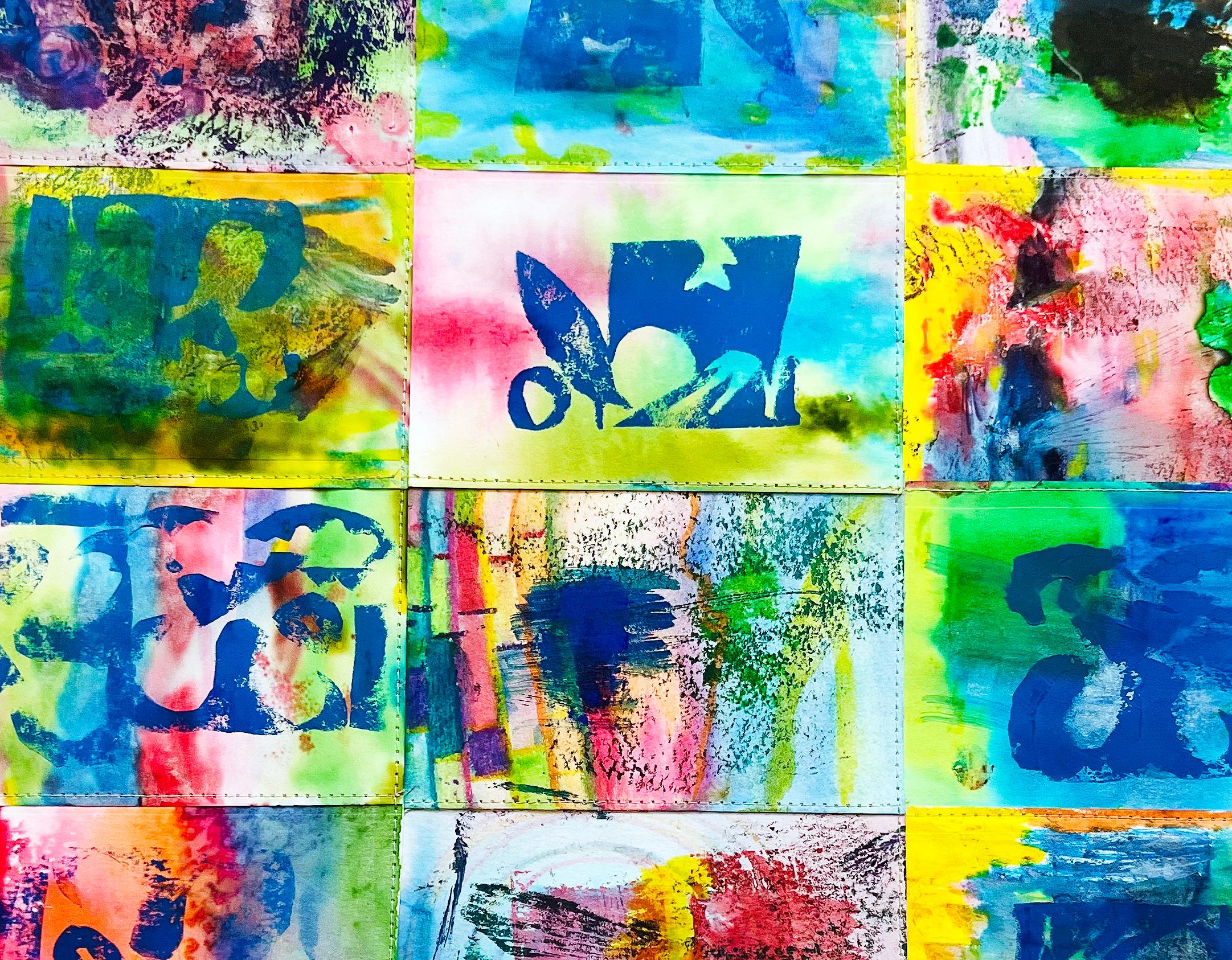 Sweet Life, Abstrakte Aquarell-Collage-Kunst auf Papier – Art von a.muse