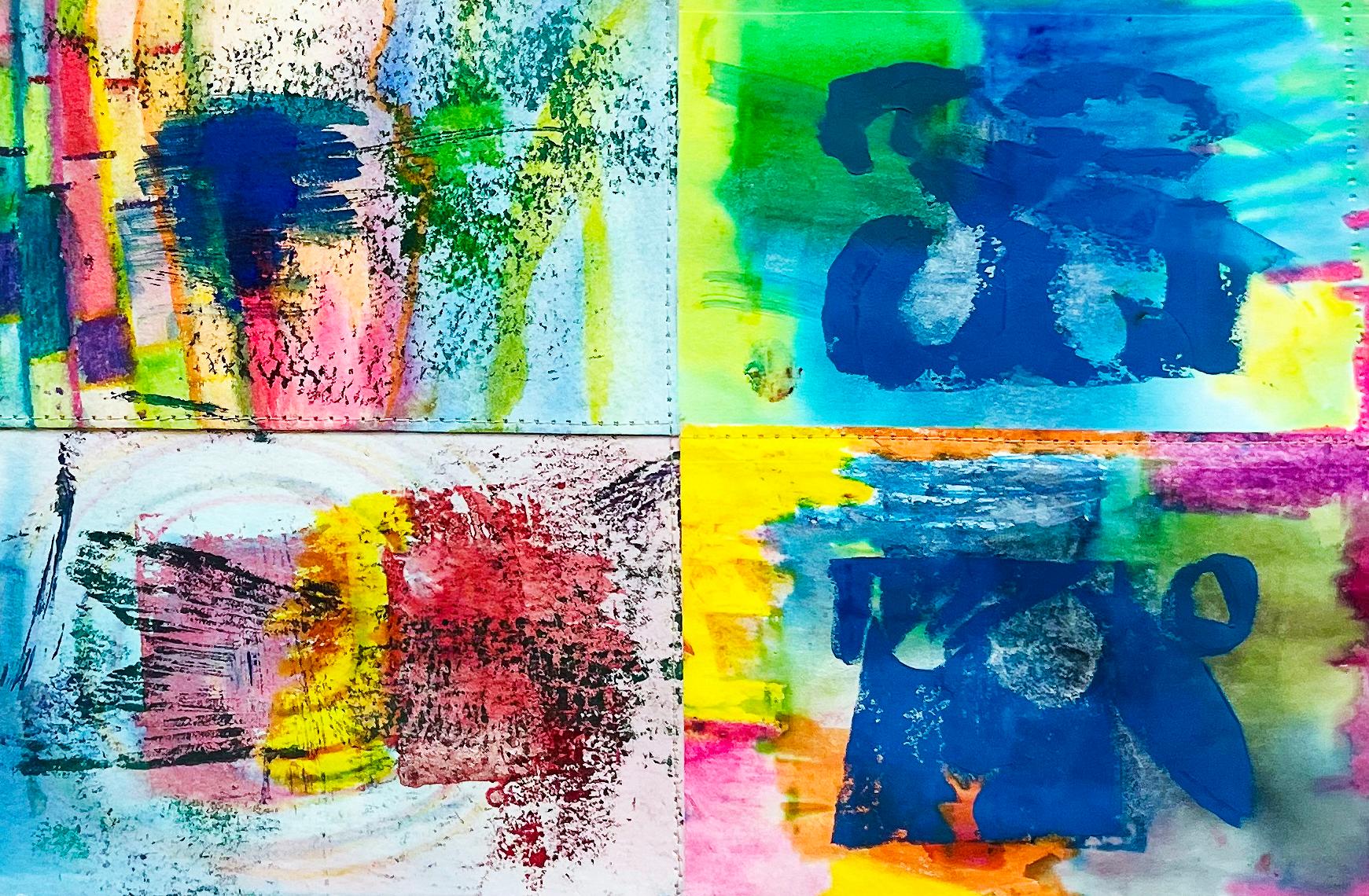 Bunte abstrakte Aquarell-Collage-Arbeiten auf Papier, Sweet Life I von a.muse im Angebot 2