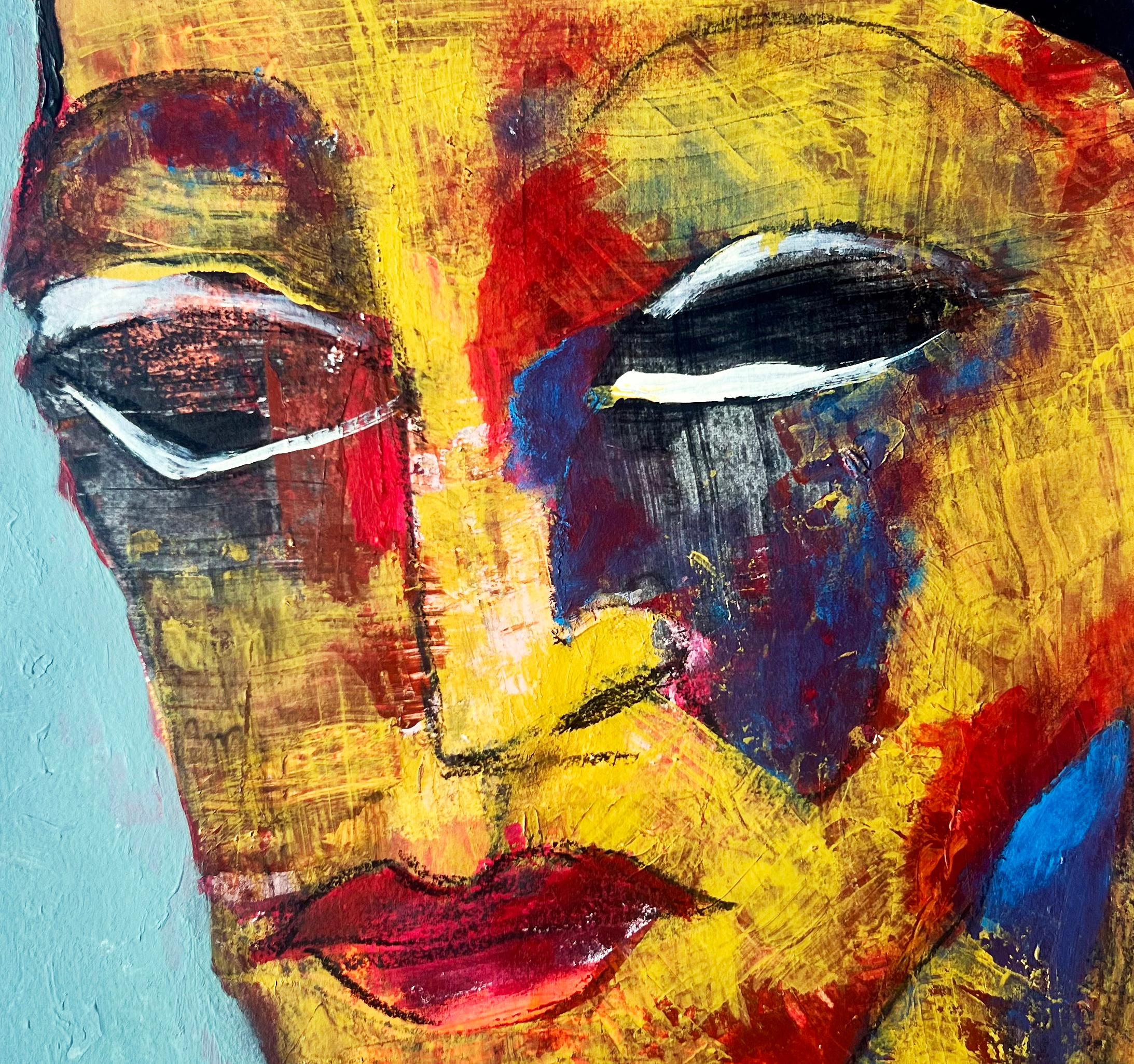 Ornette des afroamerikanischen Künstlers Bai, farbenfrohes Werk auf Papier (Beige), Figurative Art, von Bai (Carl Karni-Bain)
