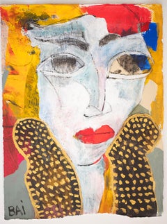 Eunice, peinture figurative sur papier de l'artiste afro-américain Bai