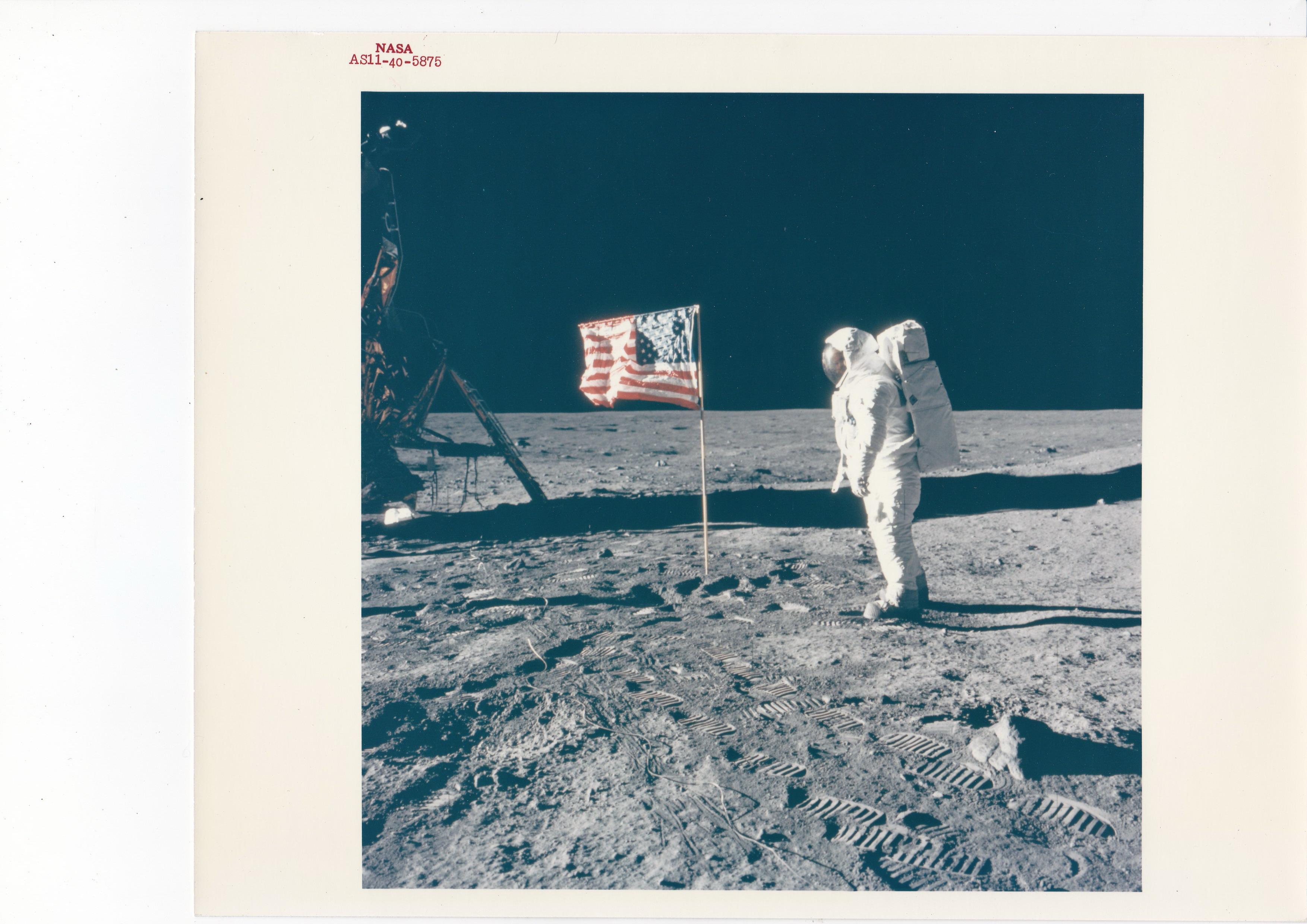 Unknown Color Photograph - Buzz Aldrin Besides the Flag photo by Neil Armstrong, Apollo 11, Vintage Print