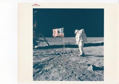 Buzz Aldrin Besides the Flag photo by Neil Armstrong, Apollo 11, Vintage Print