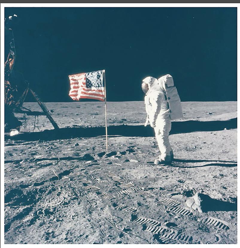 Buzz Aldrin Besides the Flag photo by Neil Armstrong, Apollo 11, Vintage Print - Photograph by Unknown