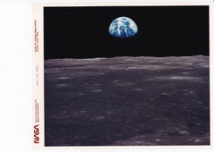 Vintage Earth Rise by Neil Armstrong, Apollo 11 Moon Mission, Red Number Nasa Photograph