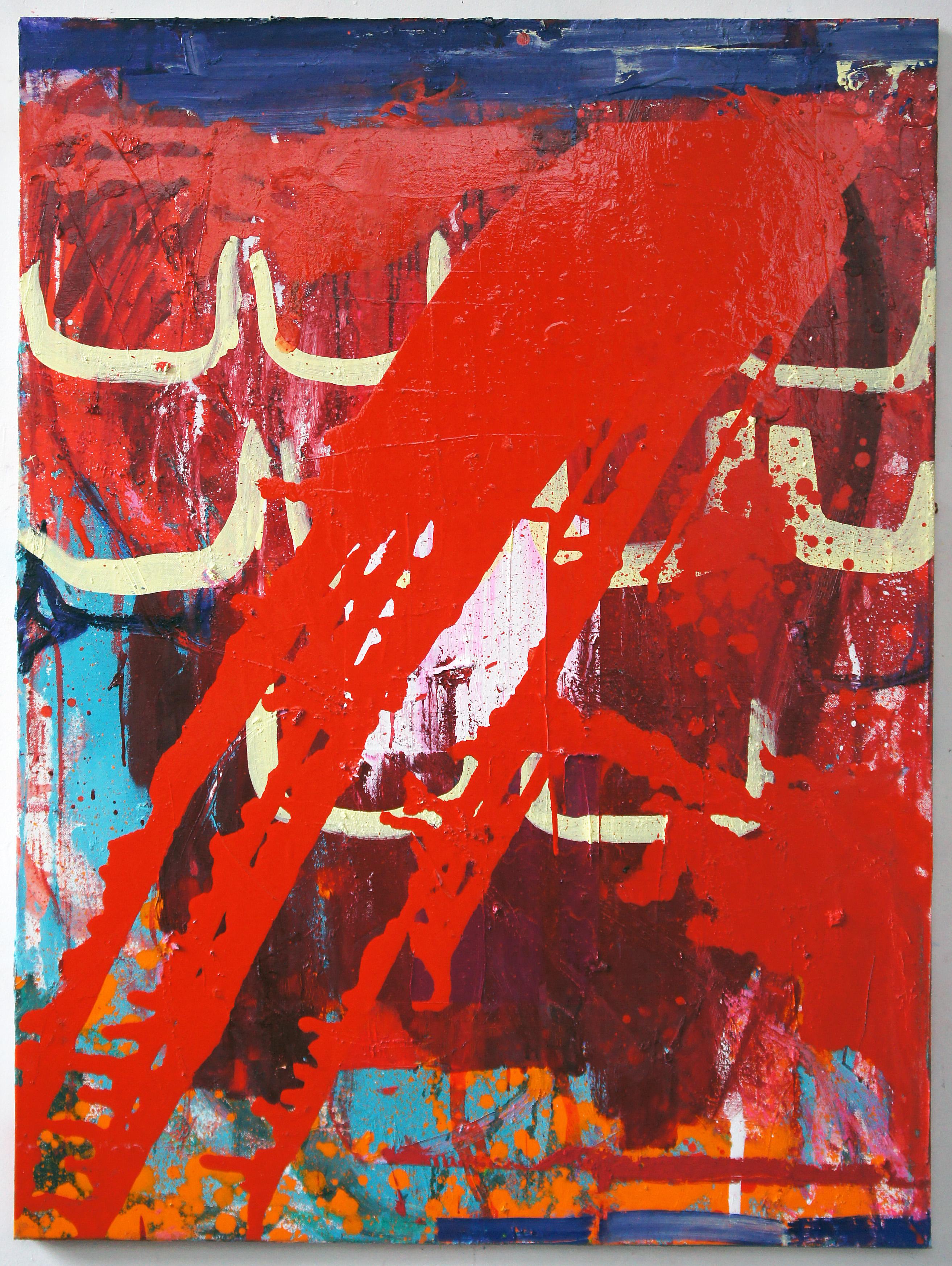 Landscape Painting Yukari Edamitsu - Red Lightning, peinture abstraite contemporaine sur toile d'une artiste japonaise