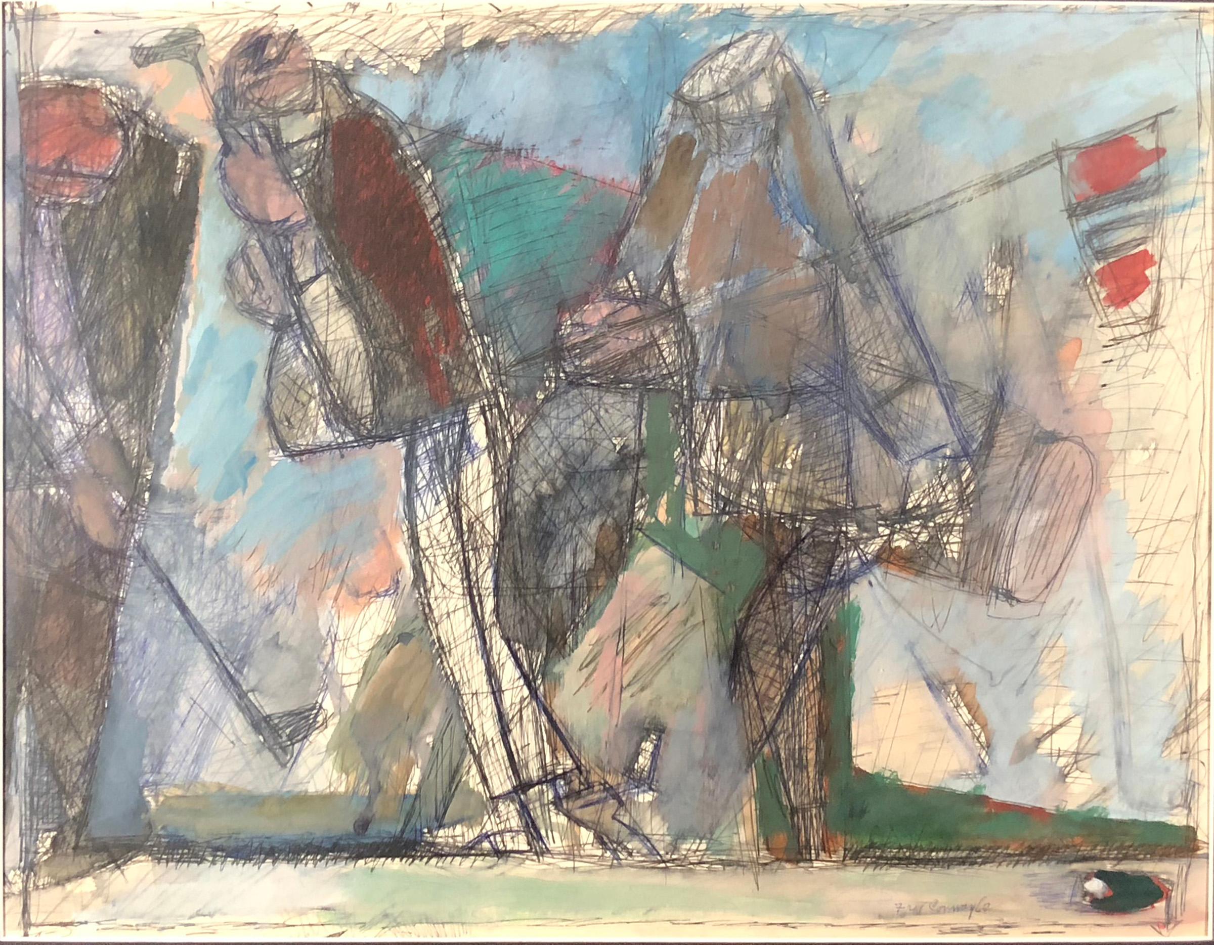 Frederick Conway Abstract Drawing - Two Golfers and a Caddy