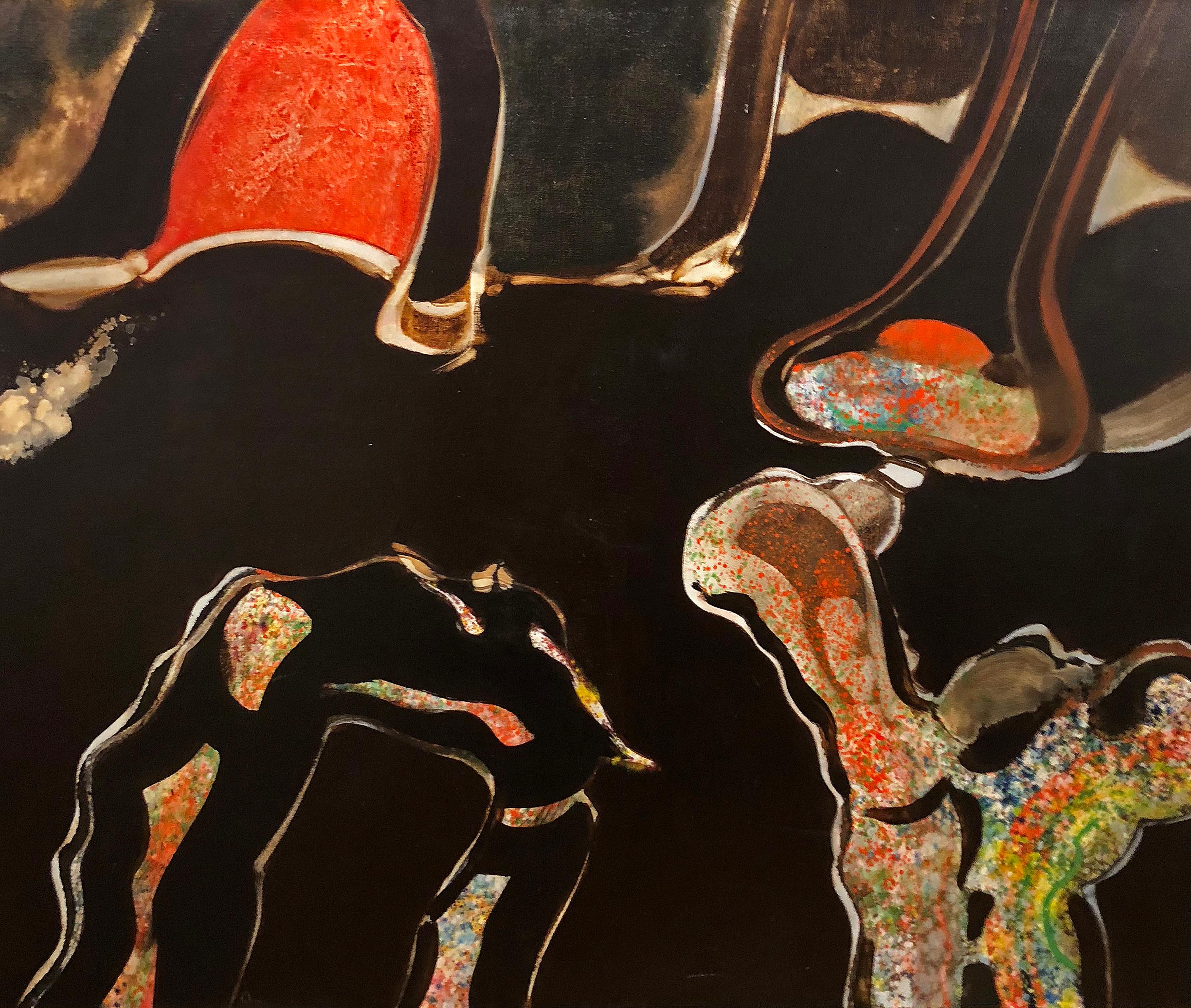 William Quinn Abstract Painting – The Boneheaded Cat Spiess den roten Mausloch