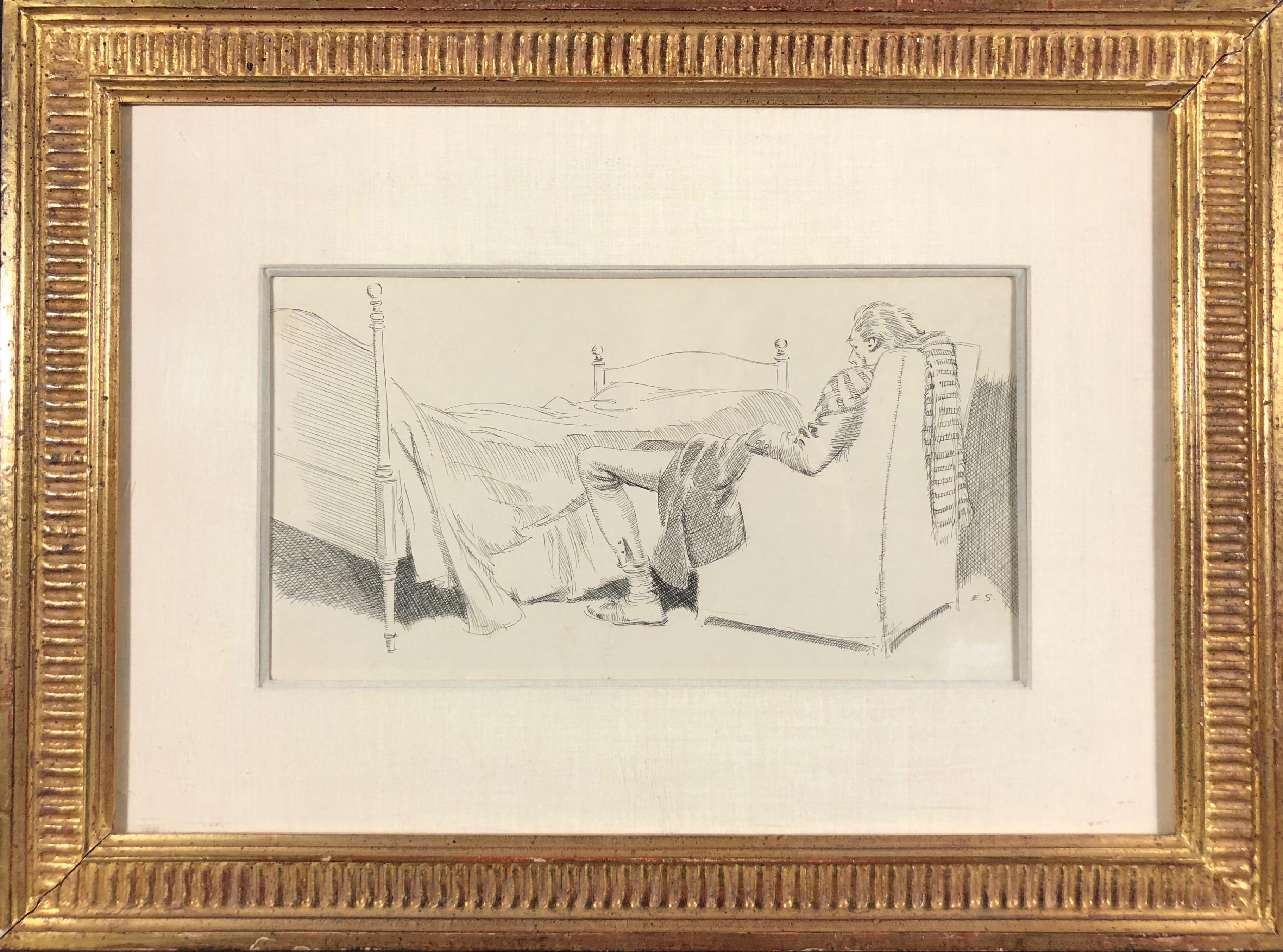 Everett Shinn Figurative Art – Gentleman Napping in a Chair (möglicherweise für Ichabod Crane oder andere Illustrationen)