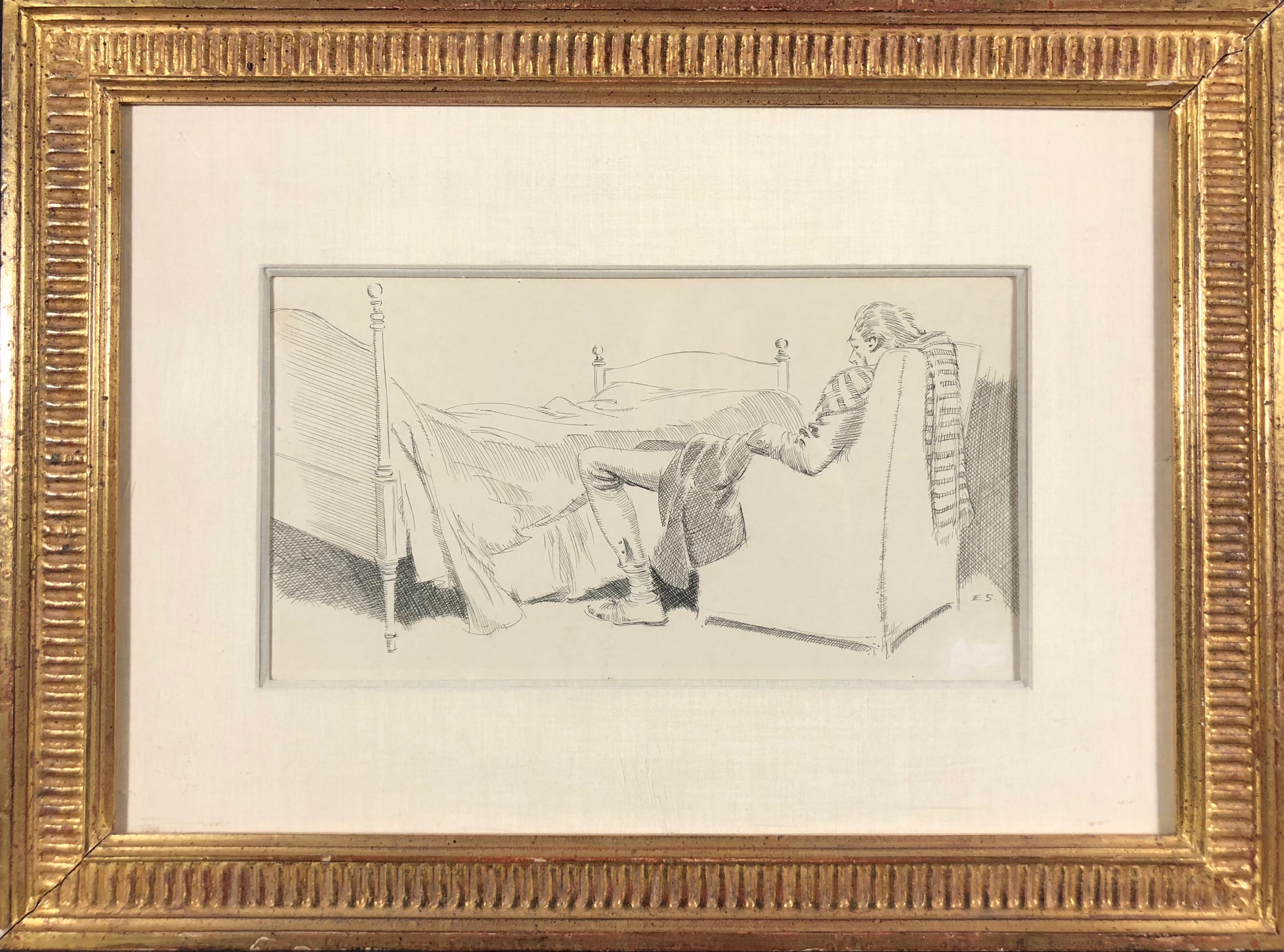 Figurative Art Everett Shinn - Gentleman Napping in a Chair (Possiblement pour Ichabod Crane ou autre illustration)