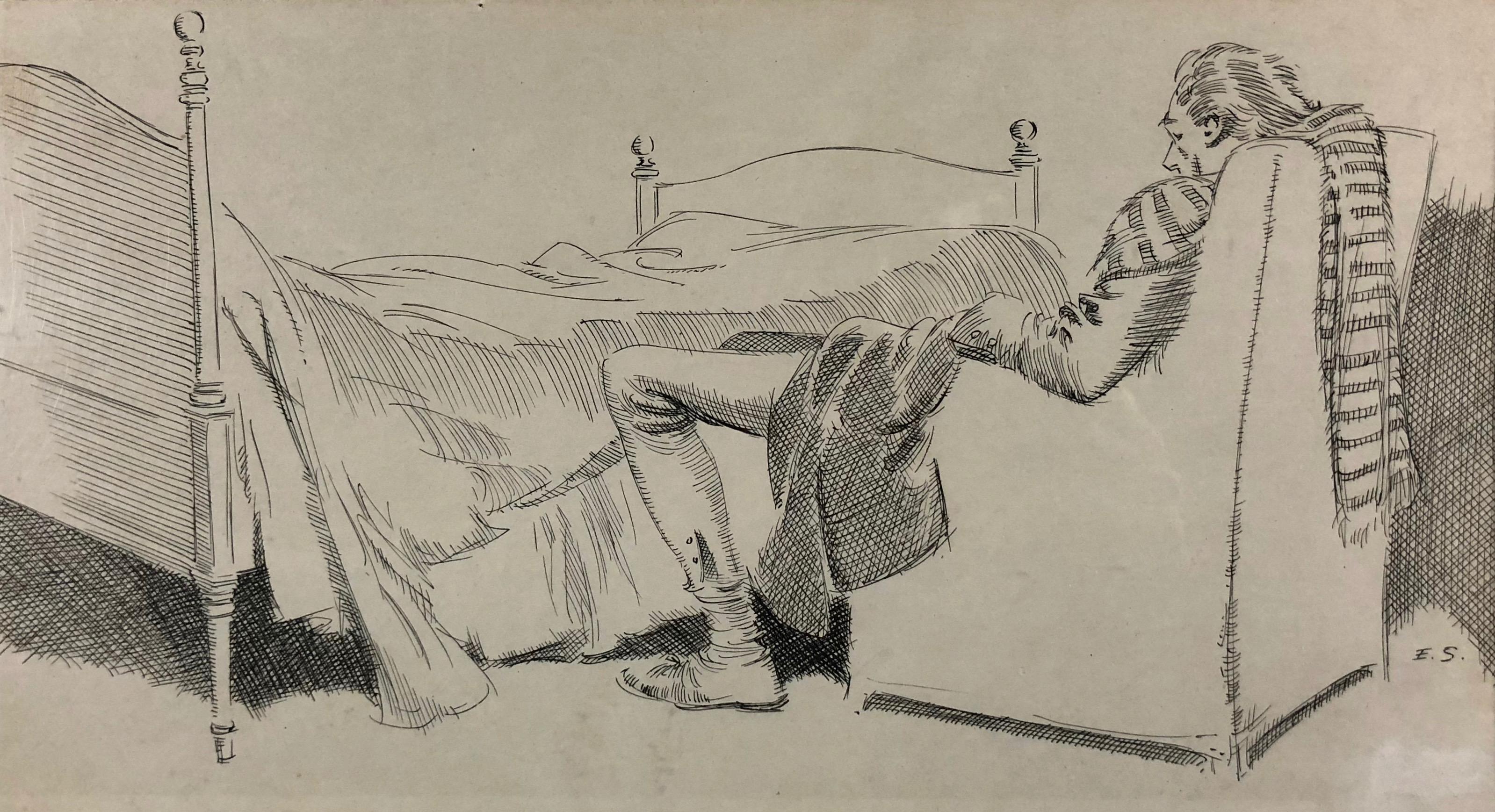Gentleman Napping in a Chair (Possibly for Ichabod Crane or other Illustration) - Art by Everett Shinn