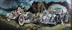 Vintage Surreal Landscape with an American Underslung and Rolls Royce
