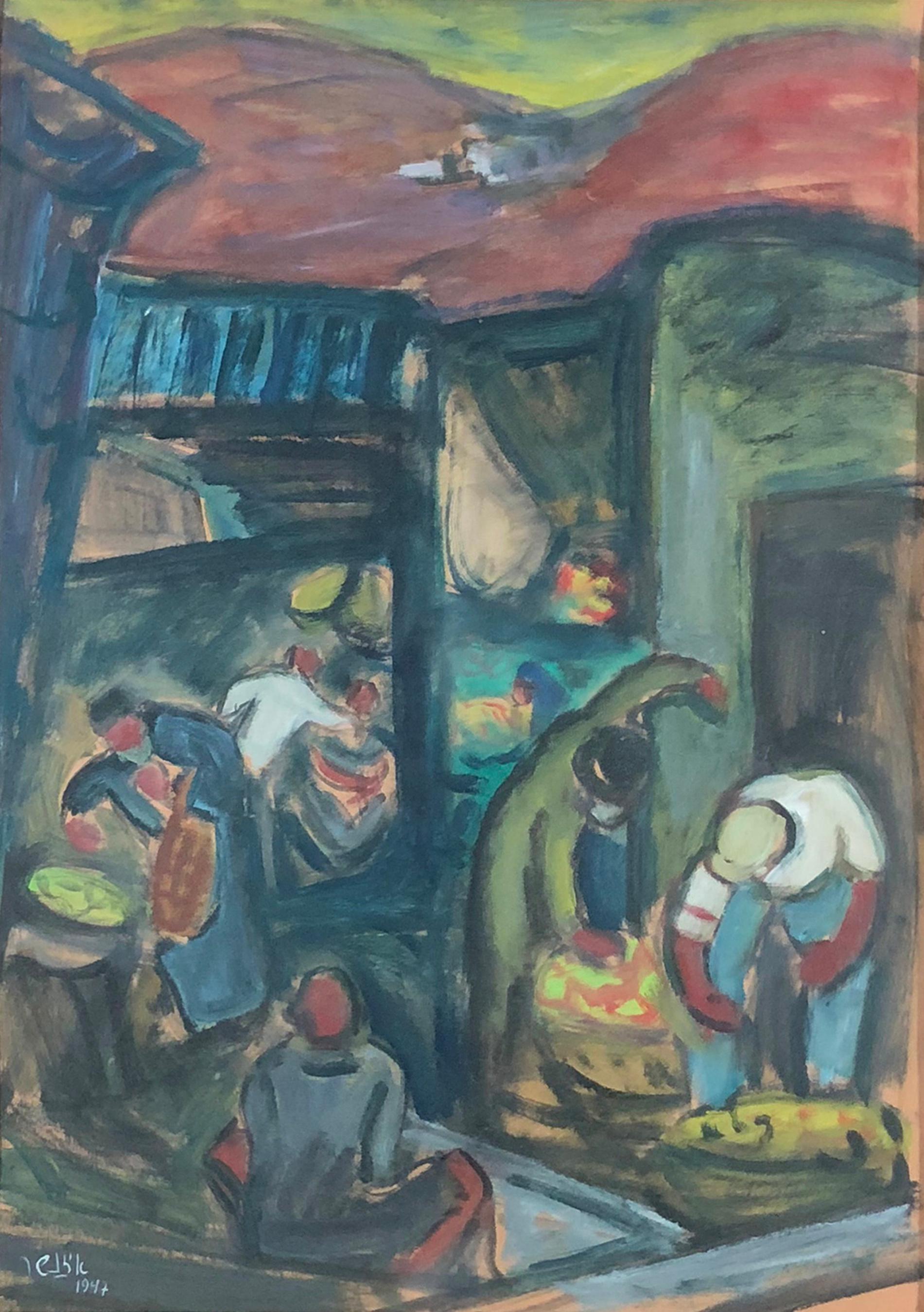 Jacob Eisenscher Figurative Art – Market im Dorfstil