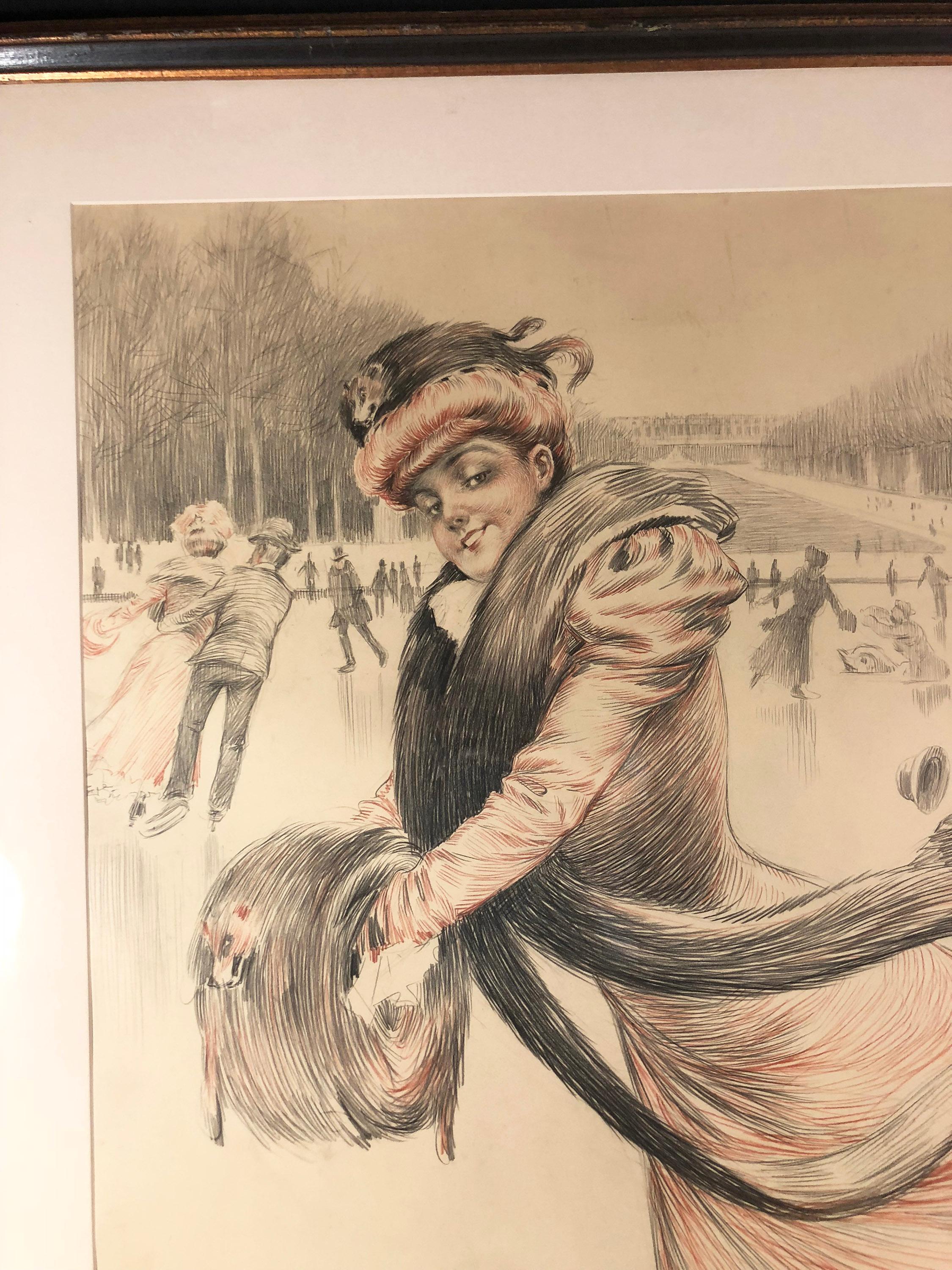 A Skating Beauty - Art Nouveau Art by Maurice Milliere