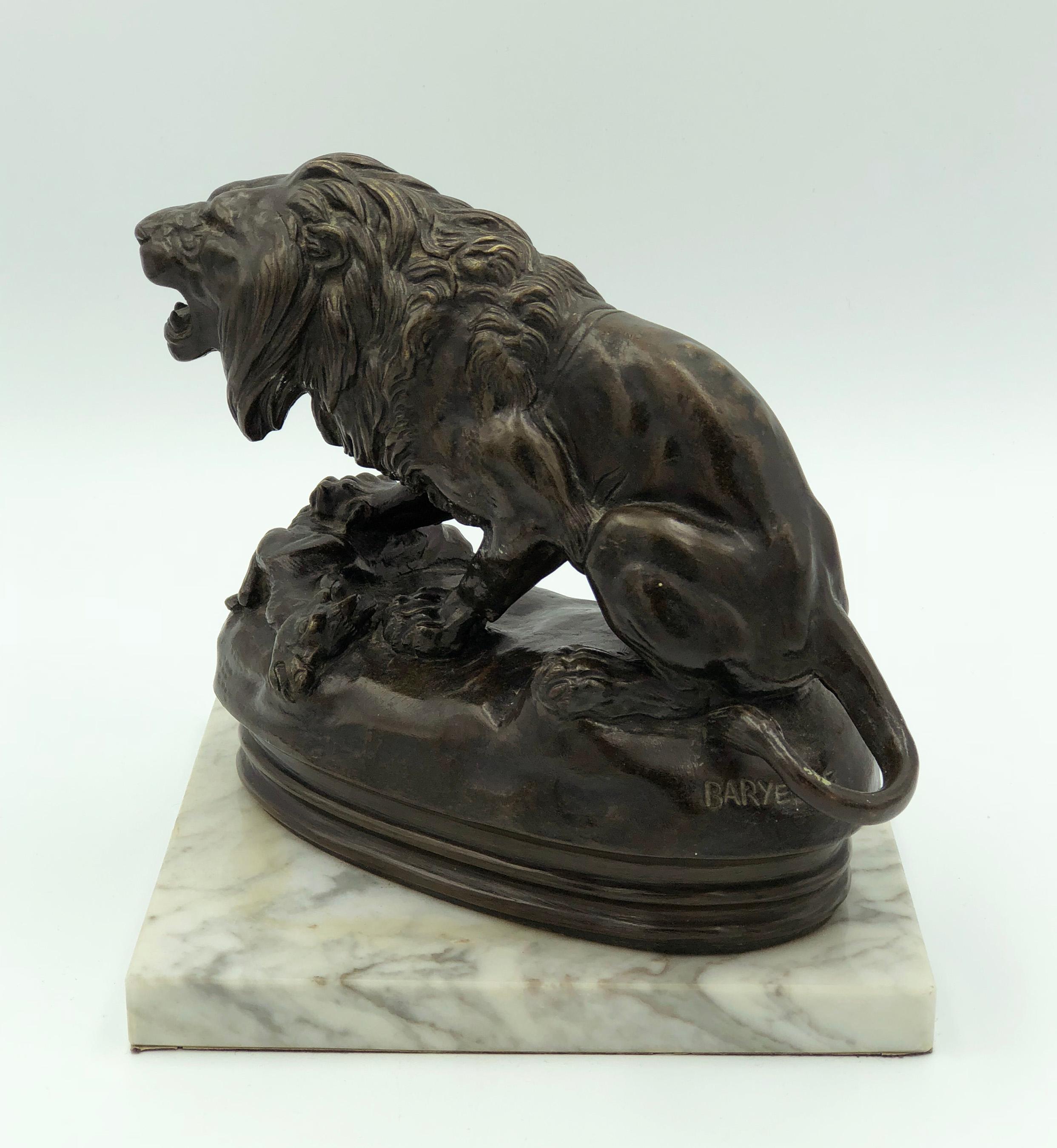 Lion and Antelope (No. 23) - Sculpture by Alfred Barye