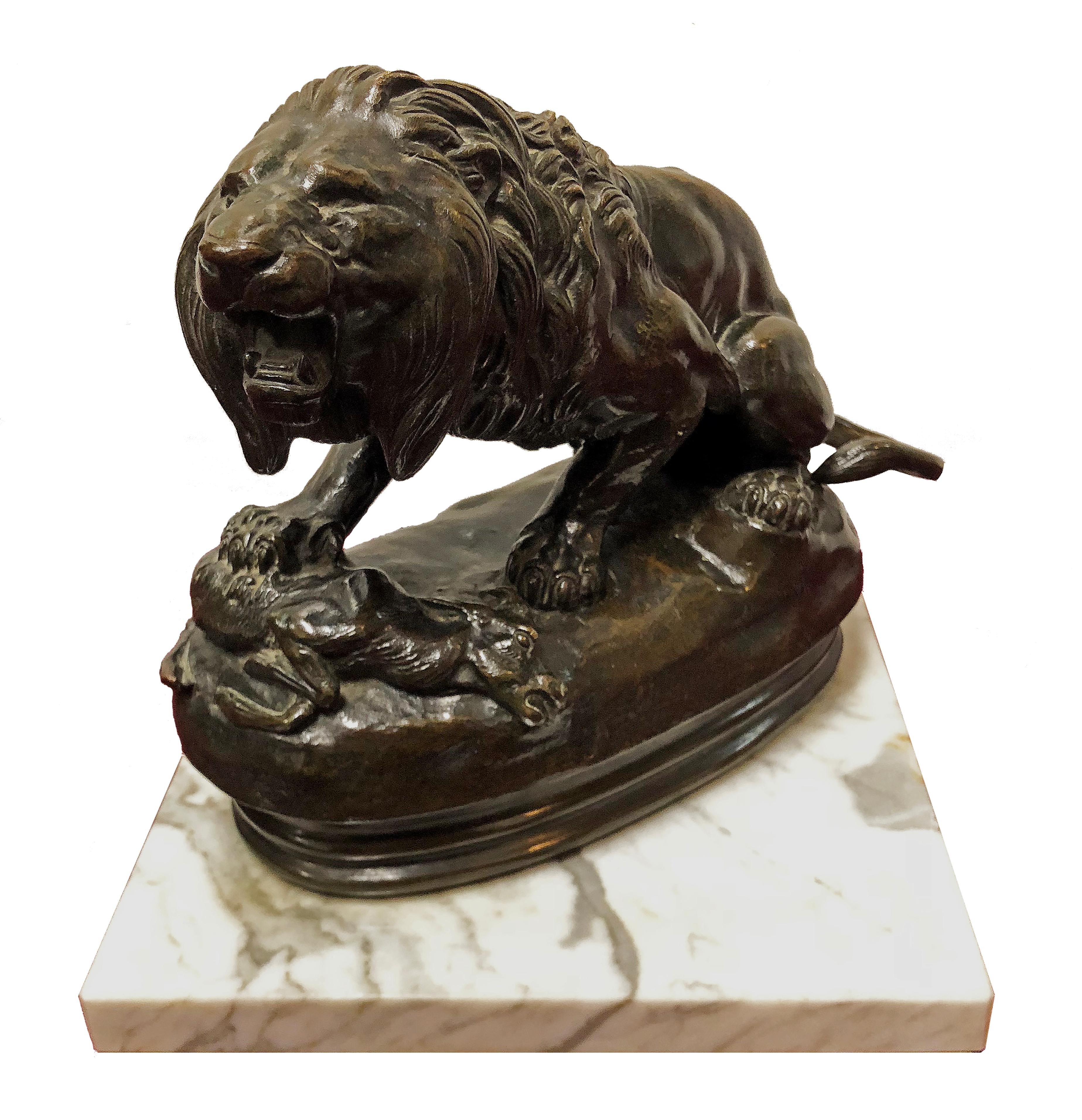 Alfred Barye Figurative Sculpture - Lion and Antelope (No. 23)