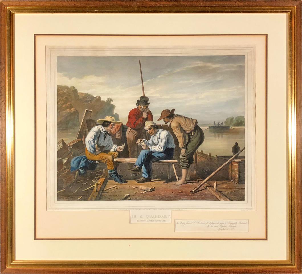 In a Quandary, Mississippi Raftmen Playing Cards - Print by George Caleb Bingham
