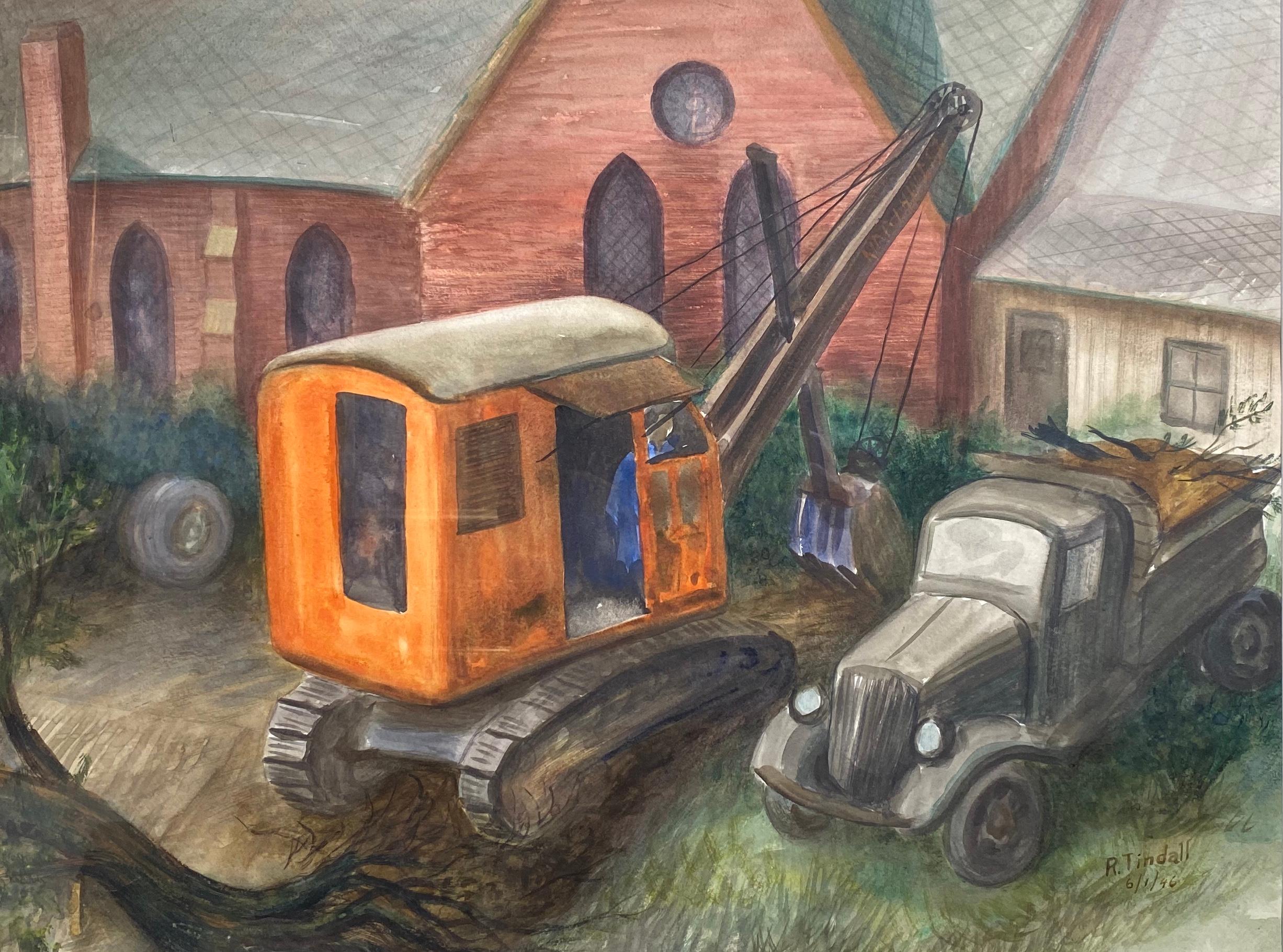 Robert Elton Tindall Landscape Art - Plowing the Church Garden