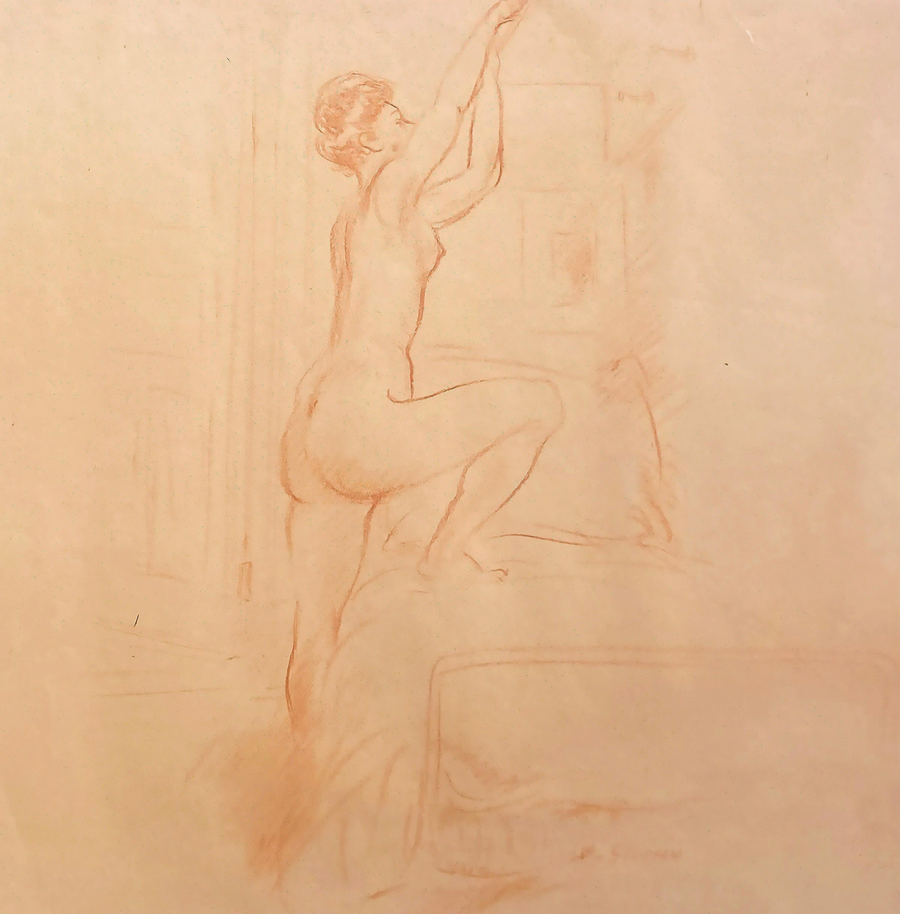 Nude in Boudoir, Stepping Up (Study) - Art by Everett Shinn