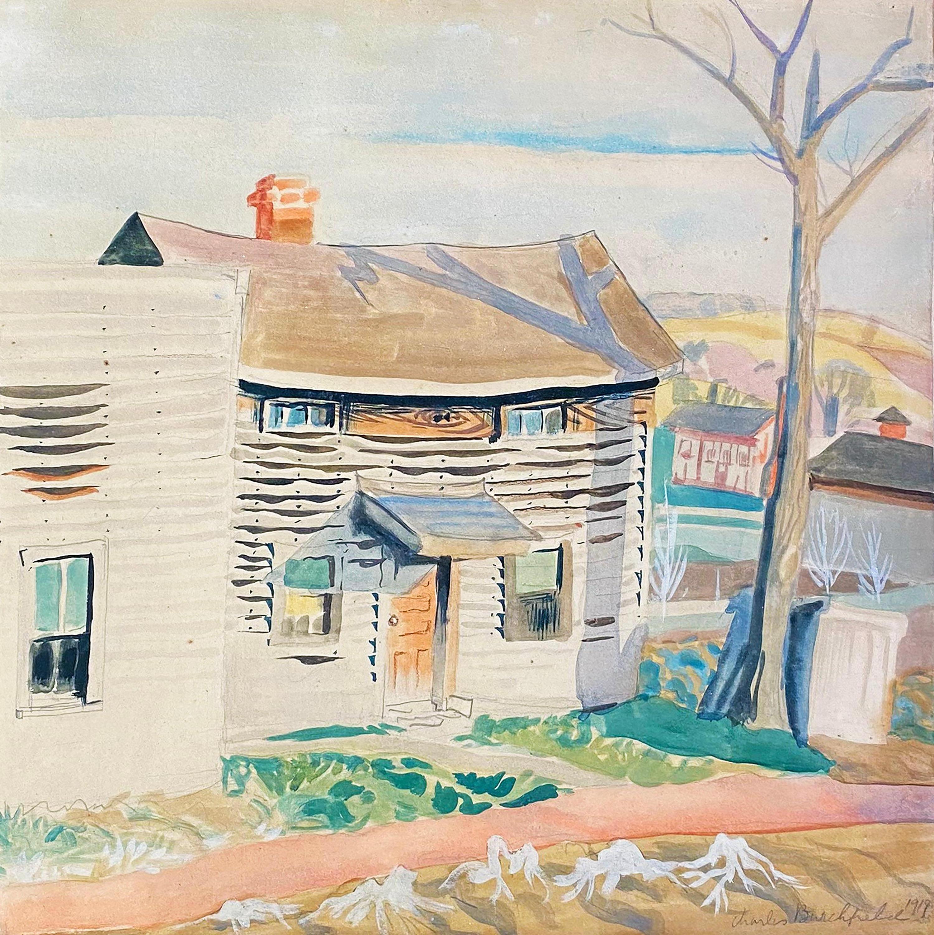 Charles E. Burchfield Landscape Art - Village Scene, Crickets in November, New Albany, Ohio