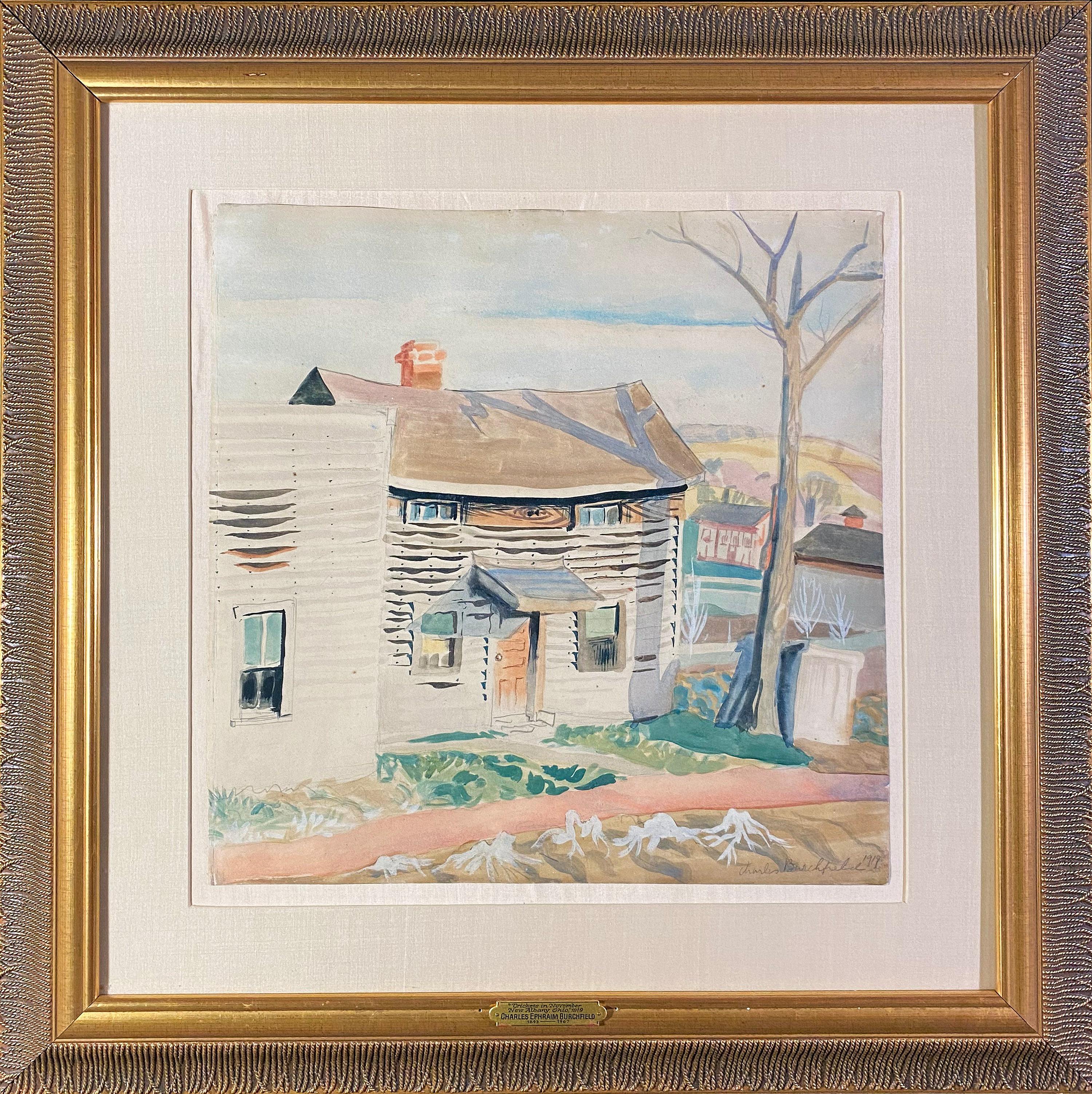 Village Scene, Crickets in November, New Albany, Ohio - Art by Charles E. Burchfield