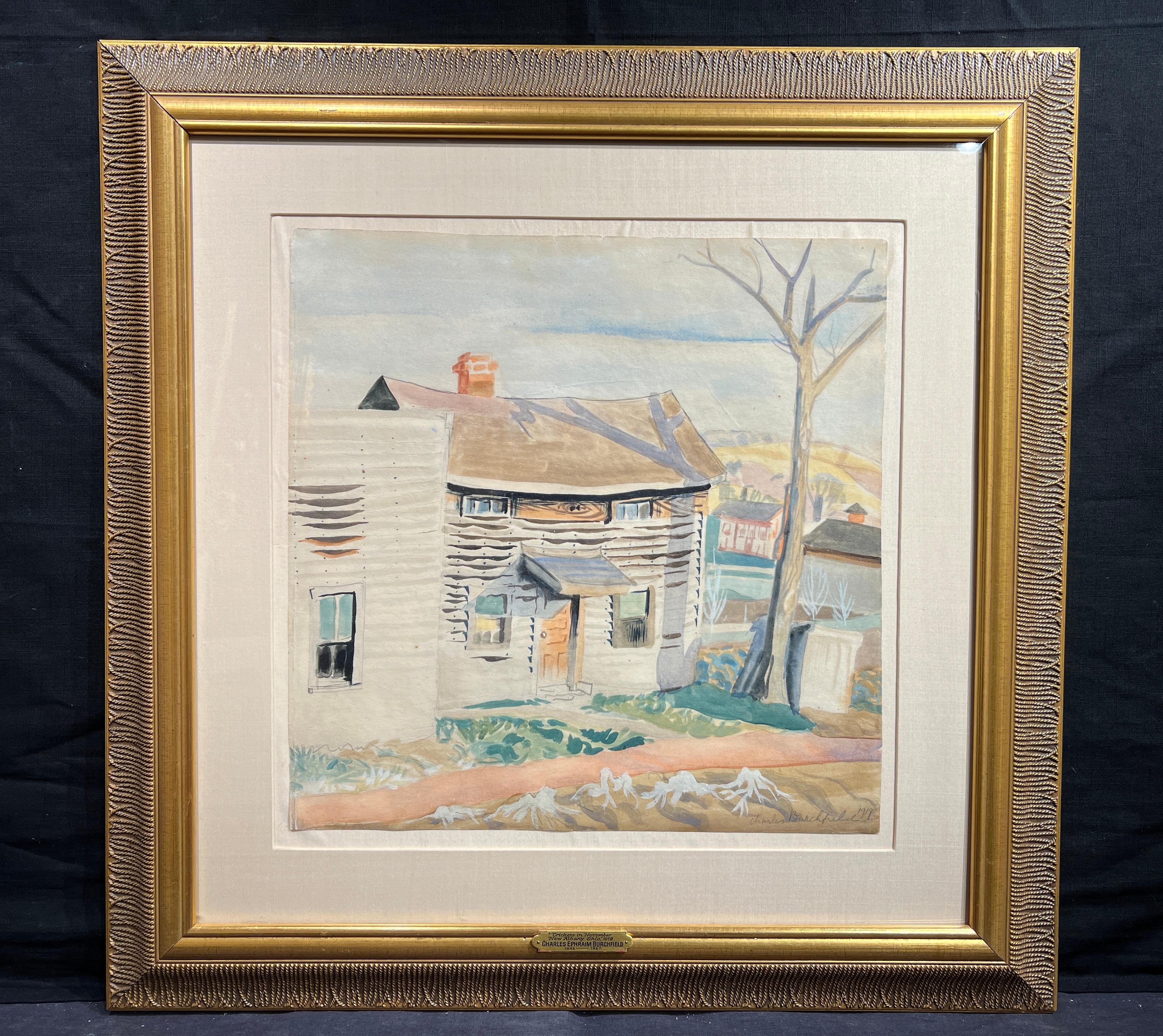 Village Scene, Crickets im November, New Albany, Ohio (Moderne), Art, von Charles E. Burchfield