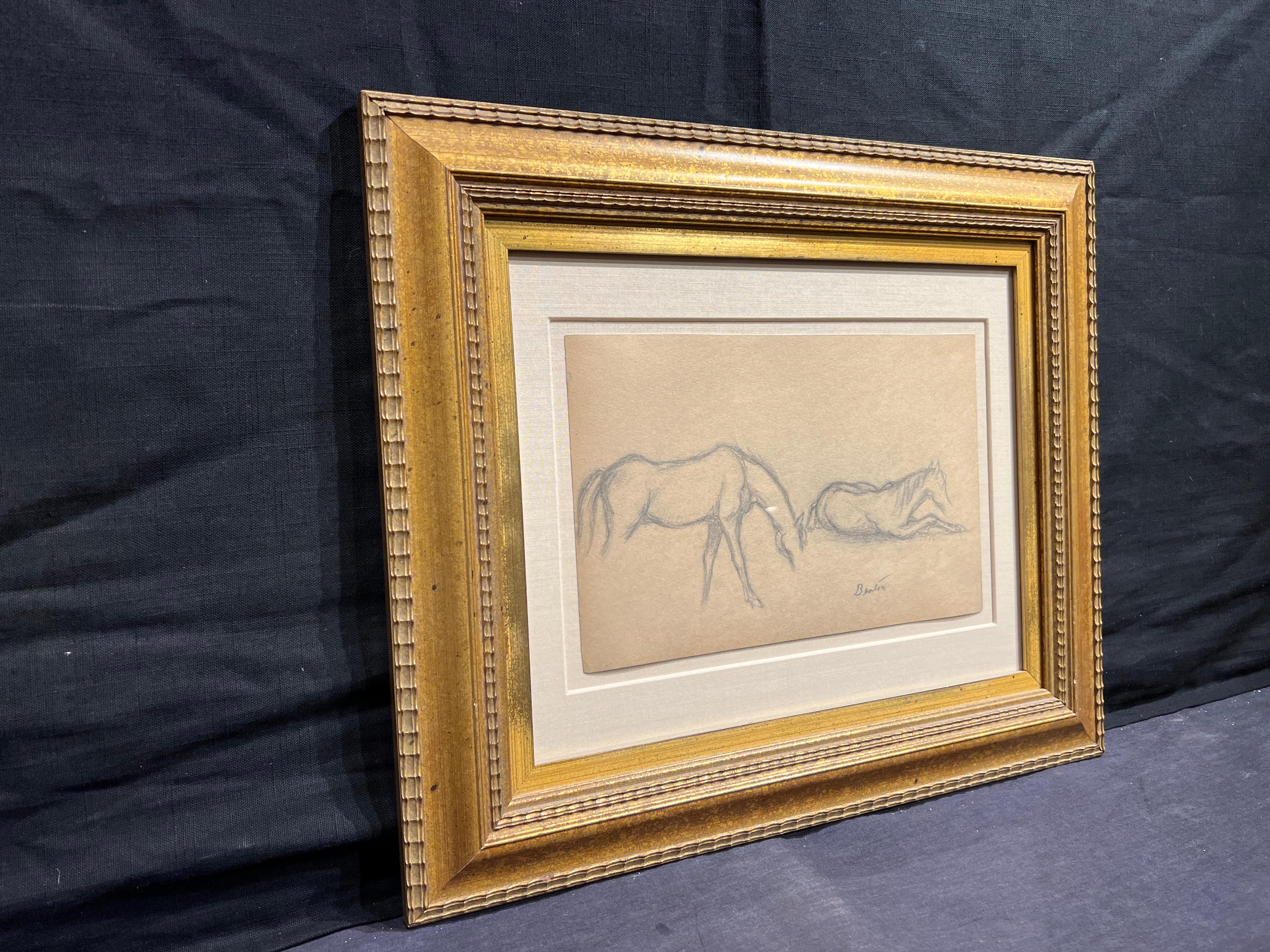 Two Horses - Beige Animal Art by Thomas Hart Benton
