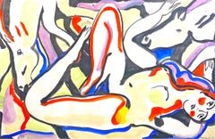 Retro Two Horses with Female Nude