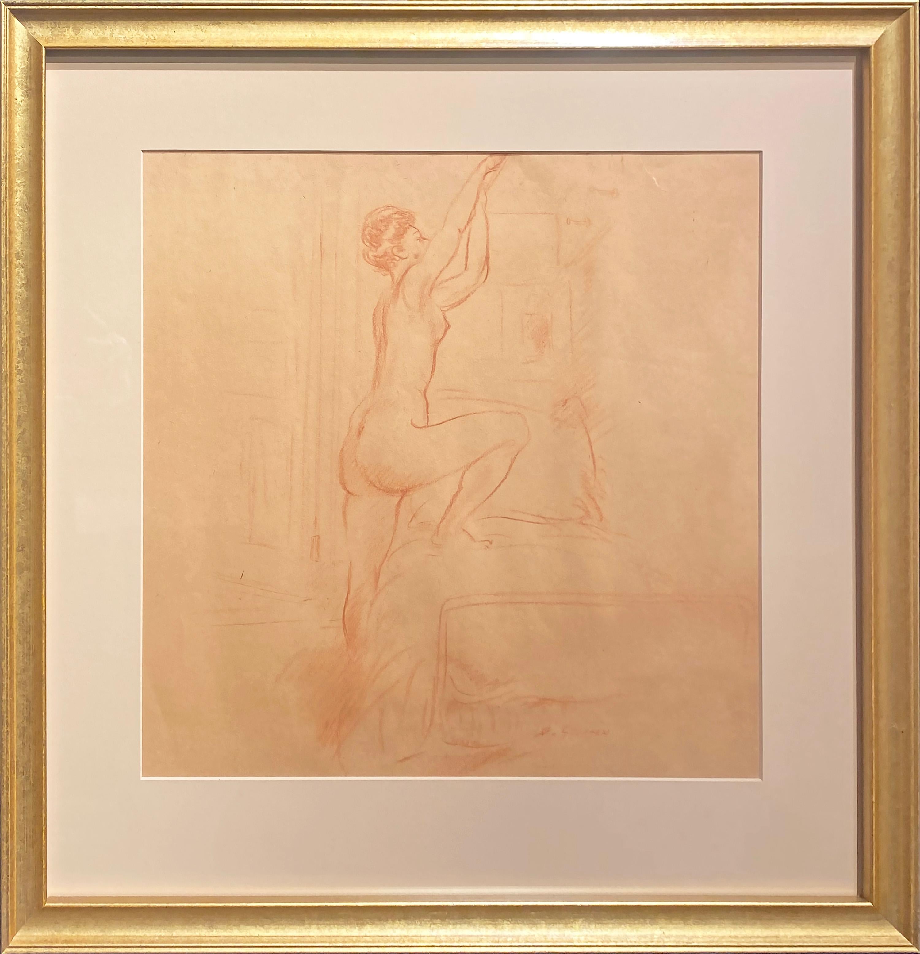 Nude in Boudoir, Stepping Up (Study) - Ashcan School Art by Everett Shinn