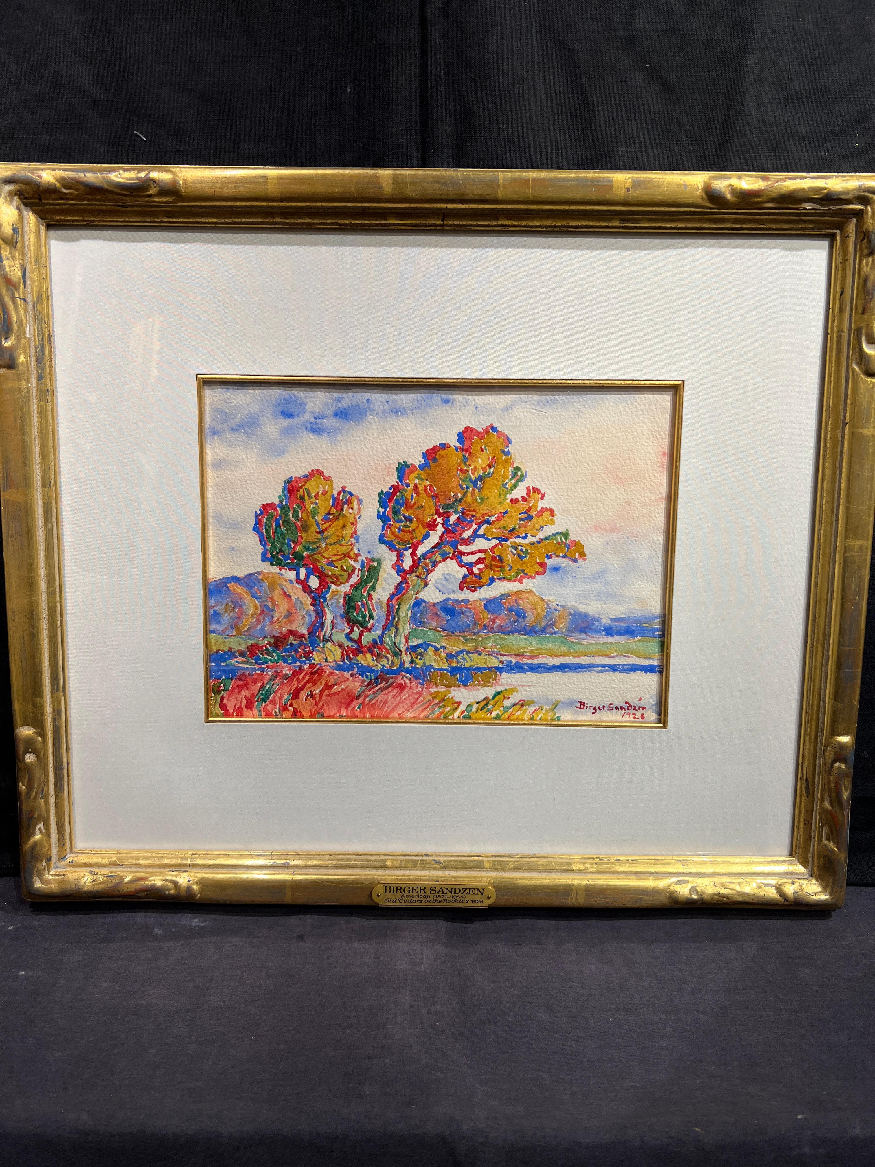 Vieux cèdres dans les Rocheuses - Beige Landscape Art par Birger Sandzen