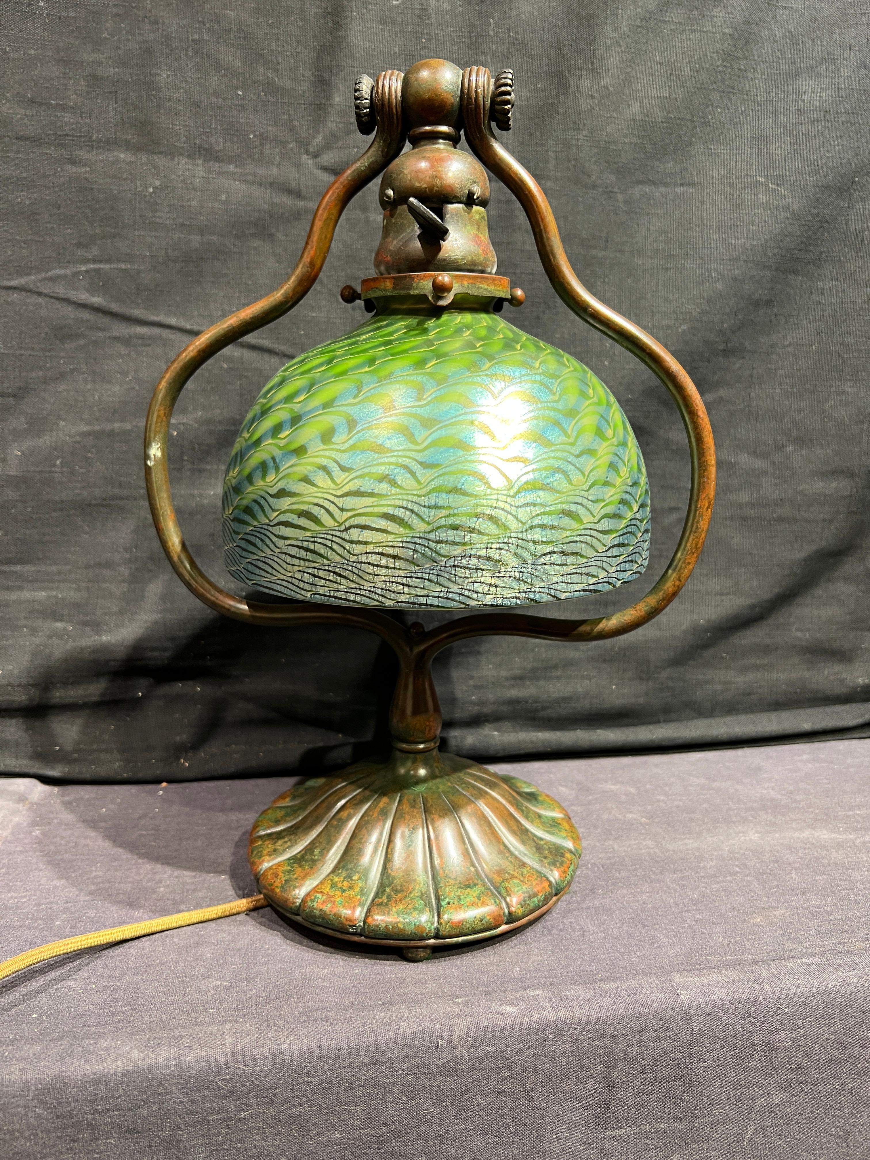 Favrile Damascene Harp Desk Lamp For Sale 3