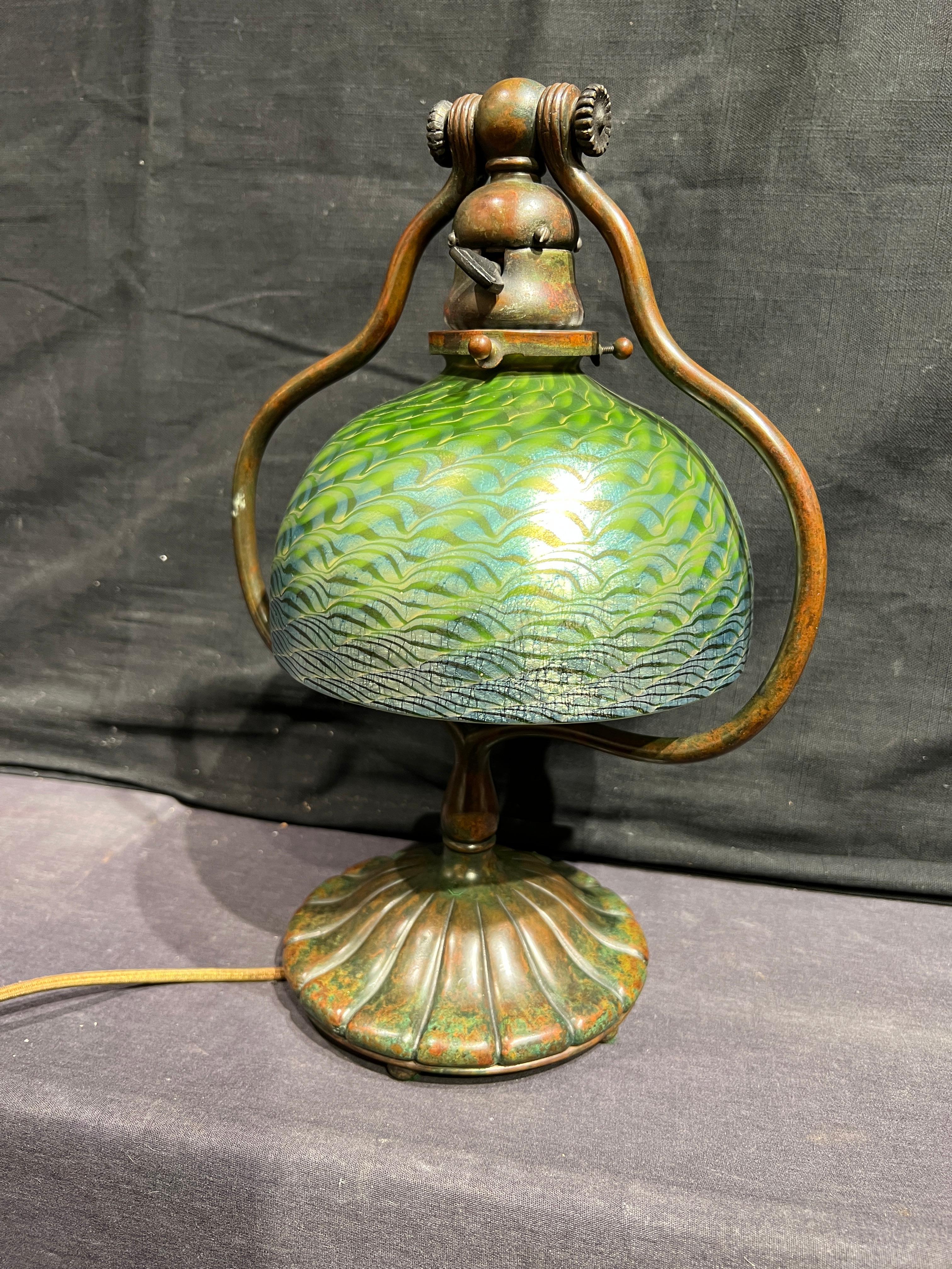 Favrile Damascene Harp Desk Lamp For Sale 4