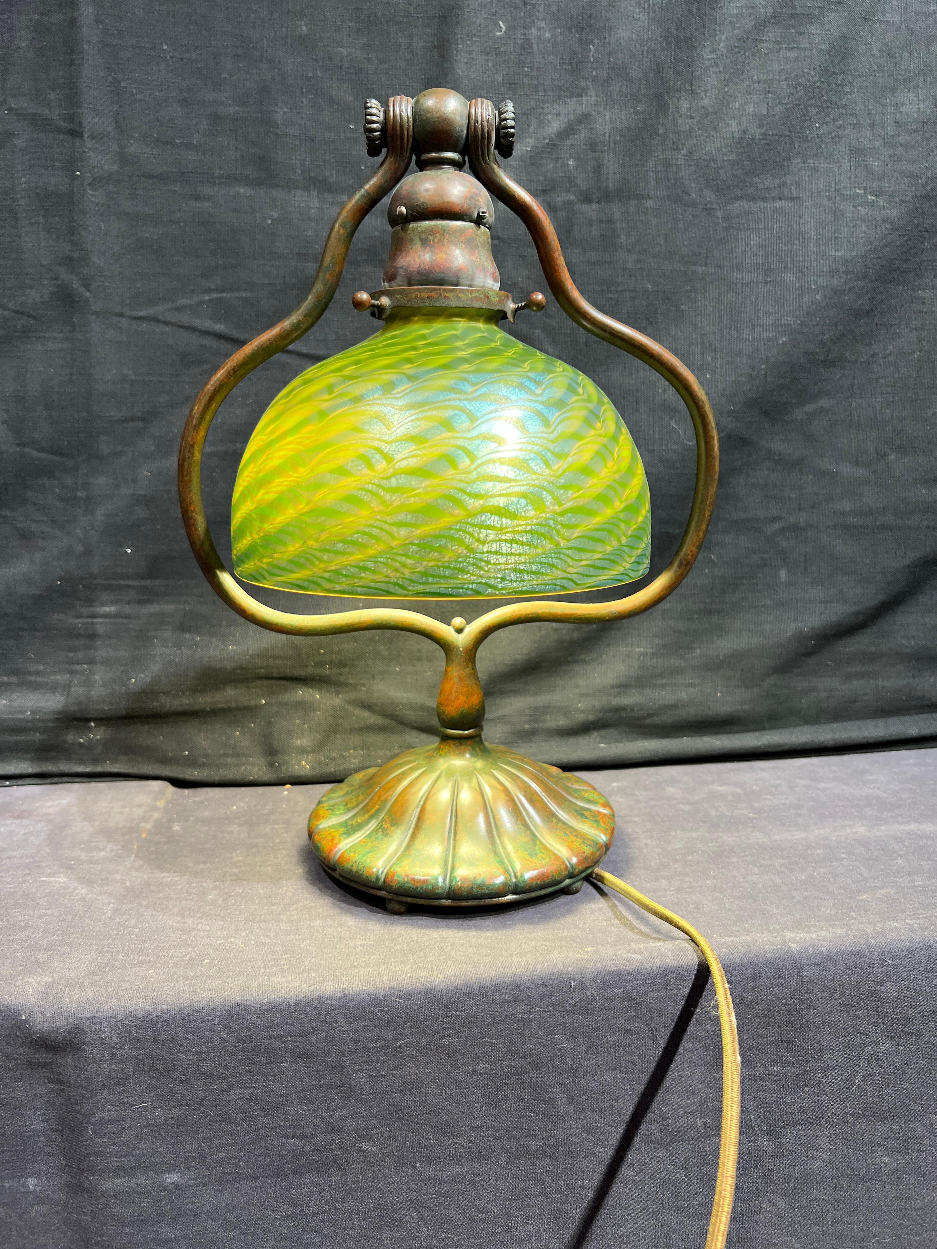 Favrile Damascene Harp Desk Lamp For Sale 6