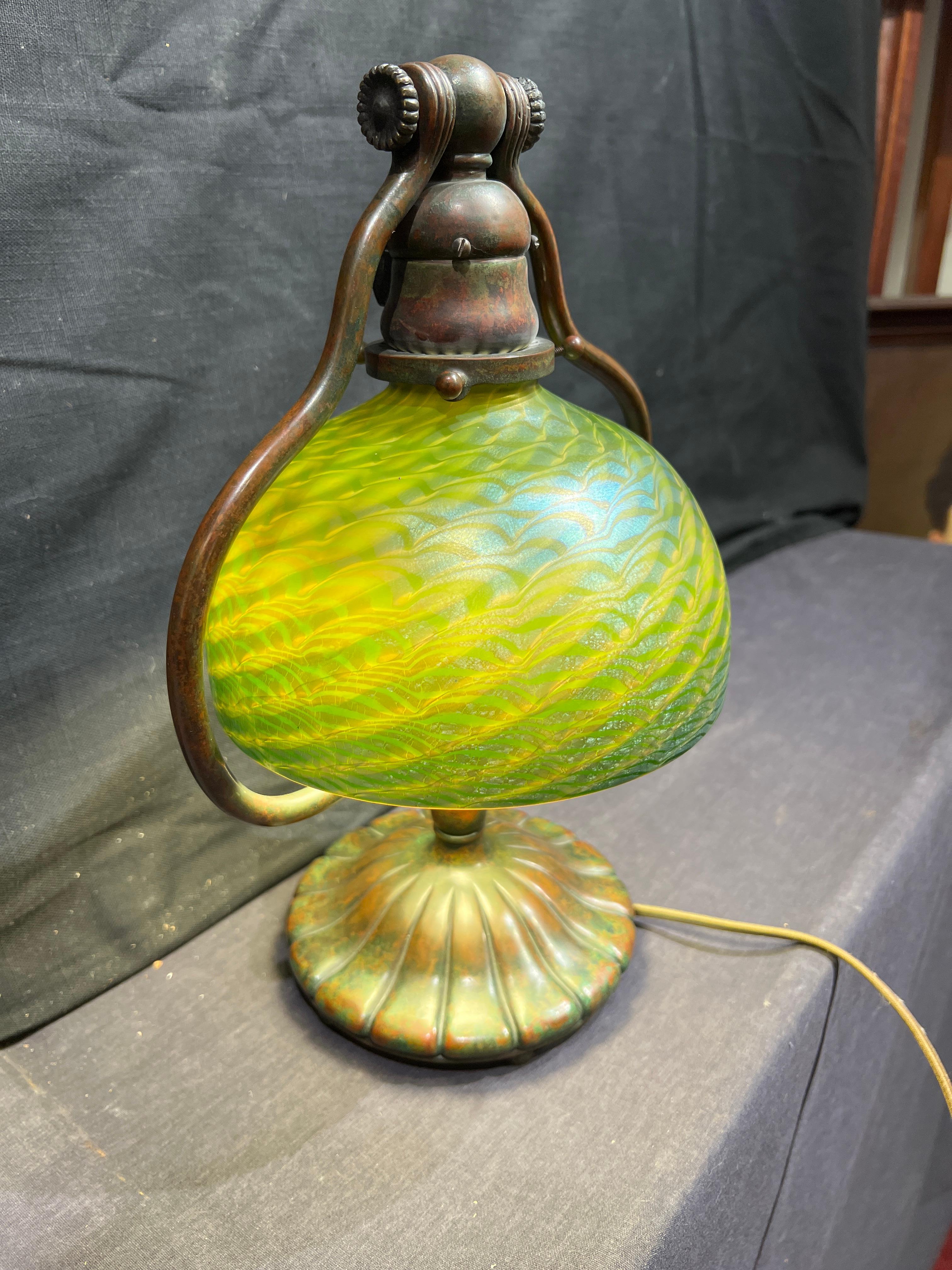 Favrile Damascene Harp Desk Lamp For Sale 8