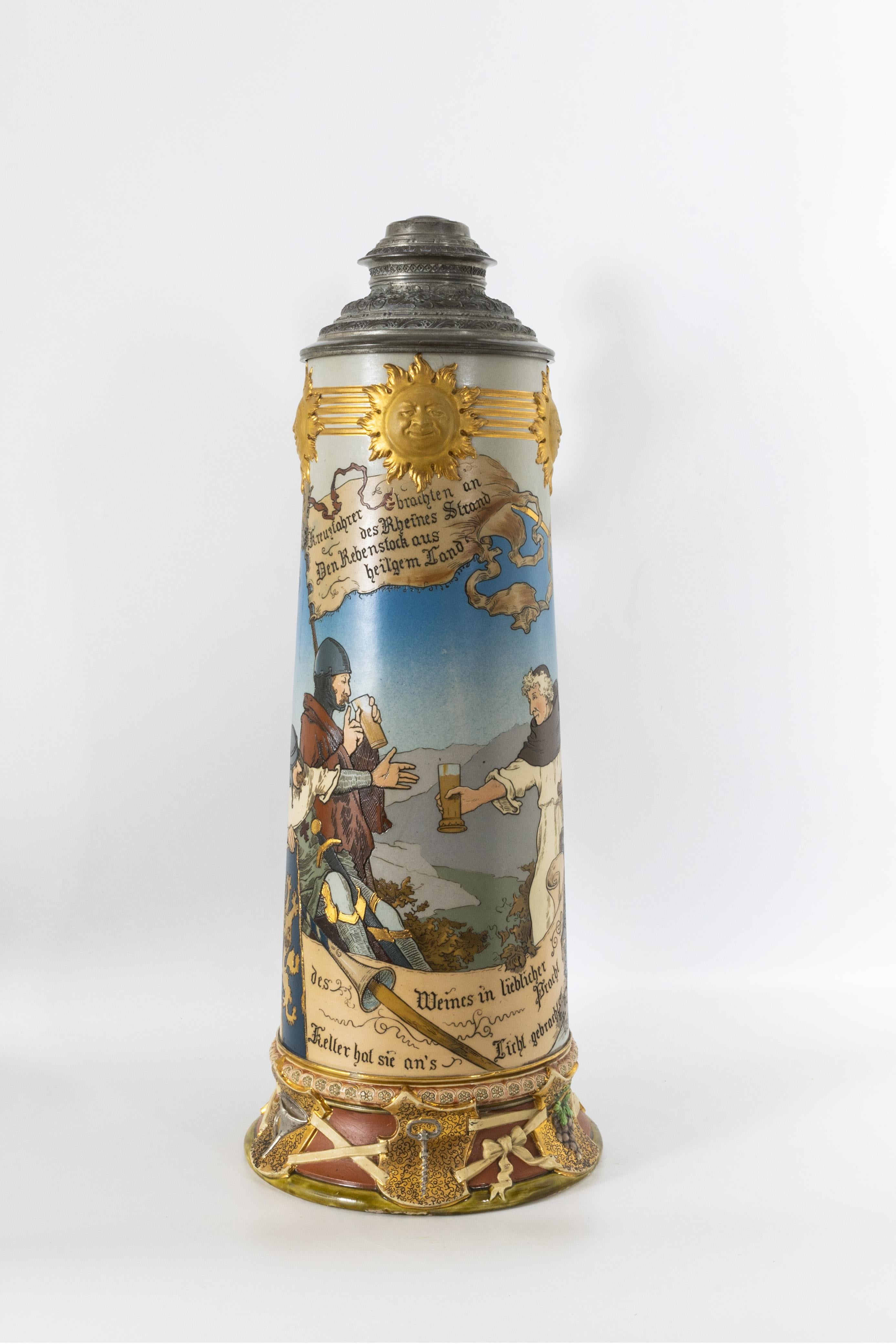 Stein à boire Mettlach Crusaders - Académique Sculpture par Heinrich Schlitt