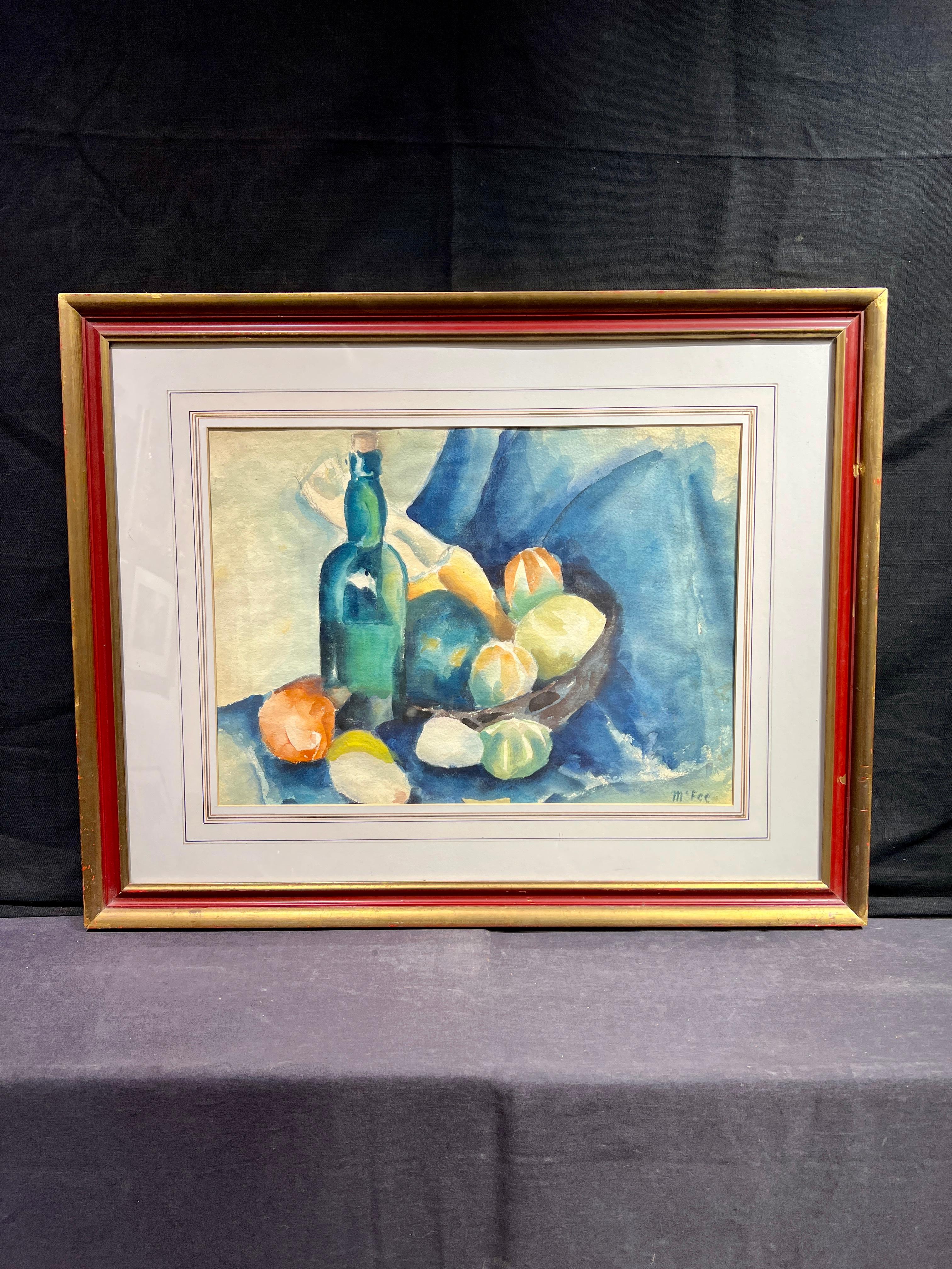 Summer Still Life, Wine, Melons and Fruit - Art by Henry Lee McFee