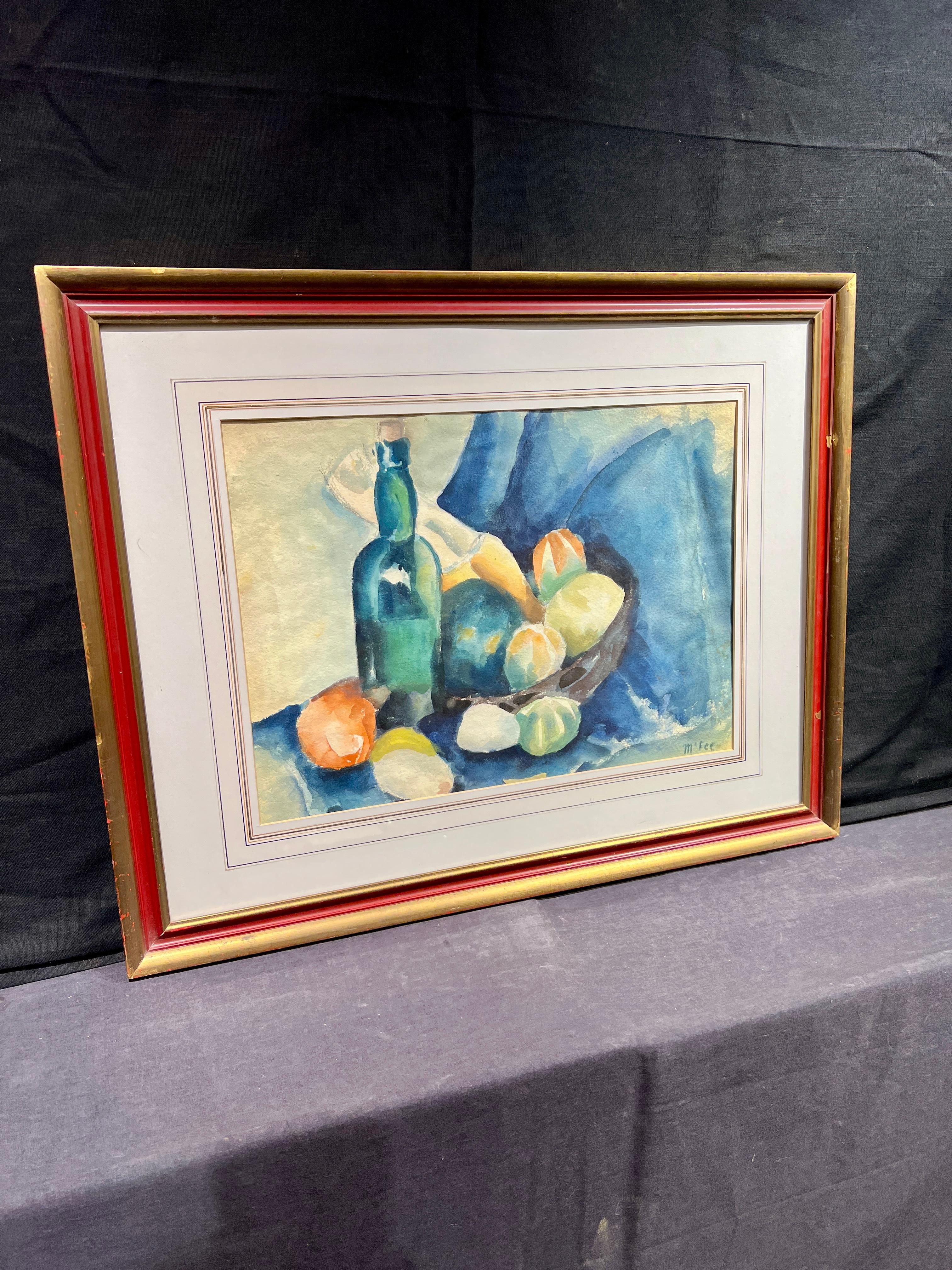 Summer Still Life, Wine, Melons and Fruit - Cubist Art by Henry Lee McFee
