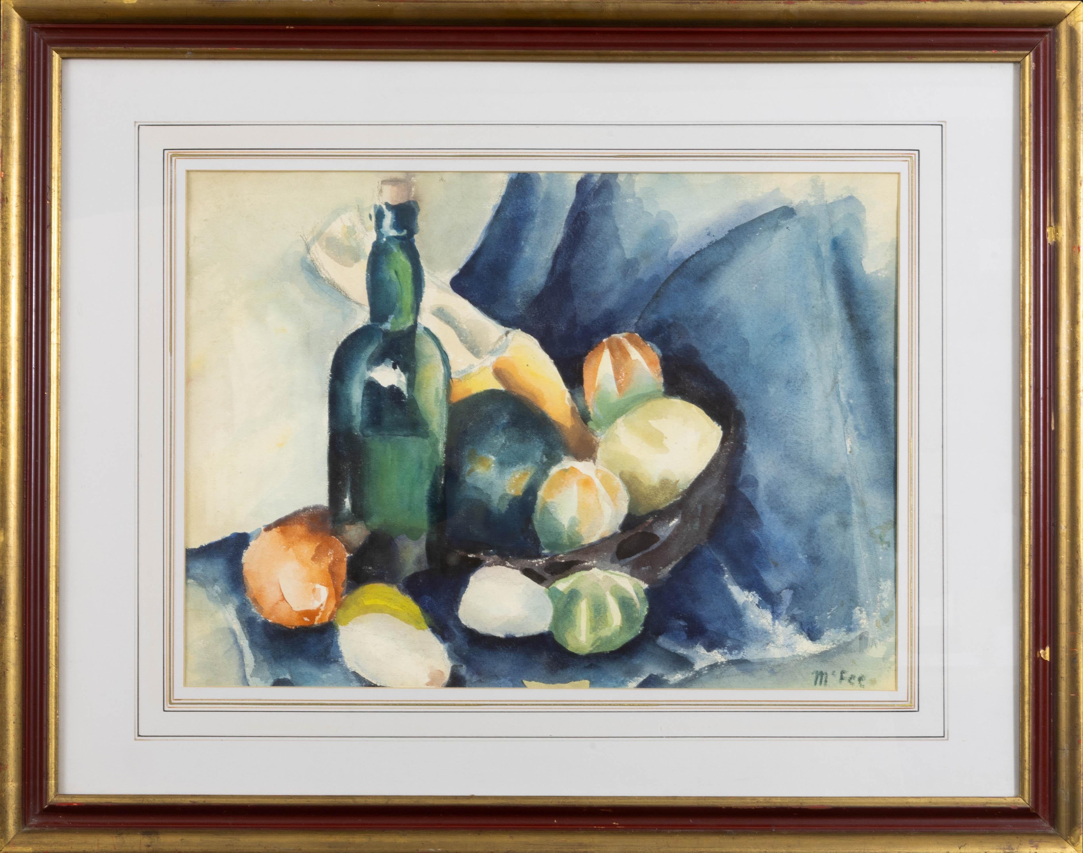 Nature morte d'été, vin, melons et fruits - Art de Henry Lee McFee