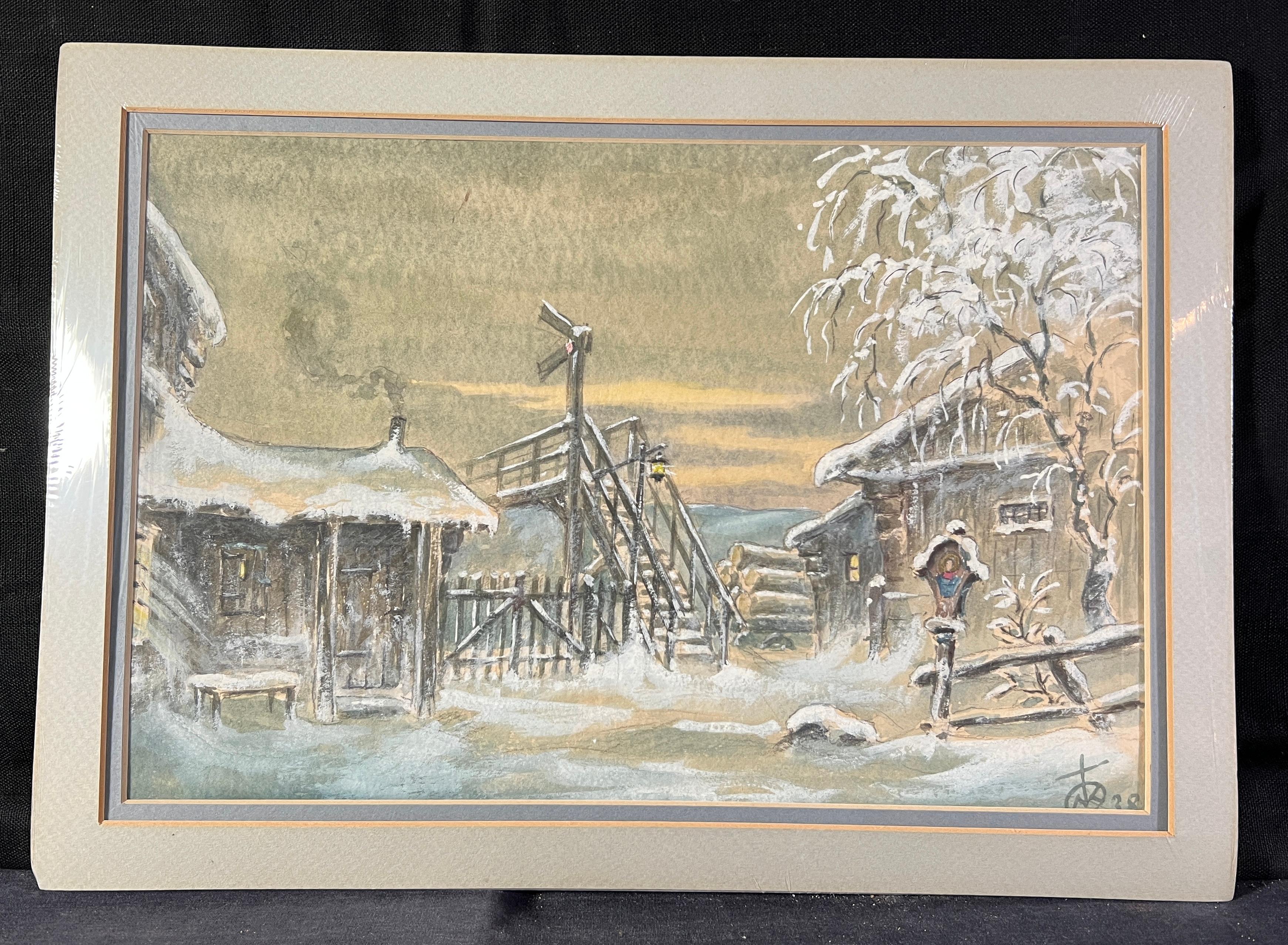Winter Cabin Scene 1938 - Art by Unknown