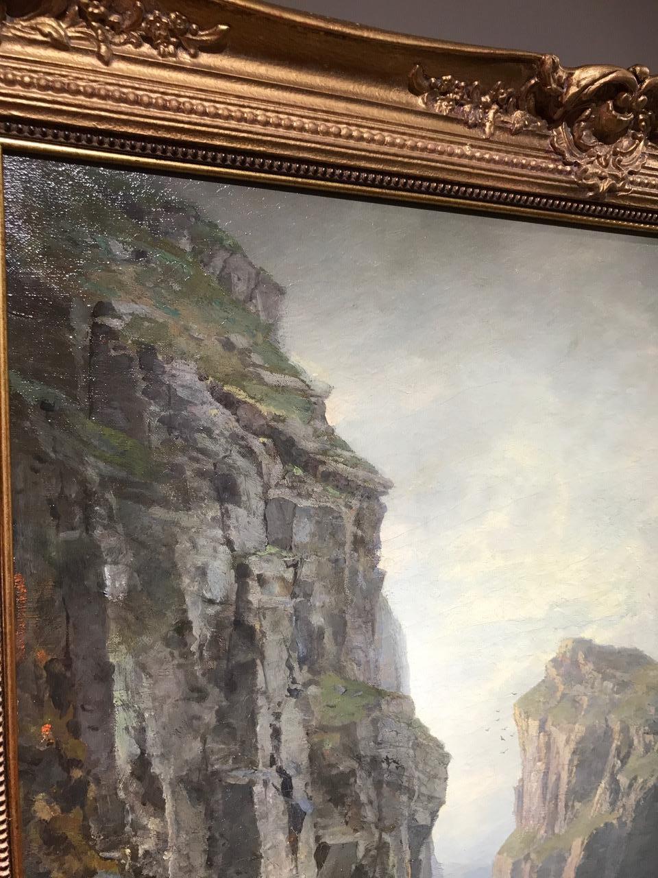 Cliffs at St. Columb, Cornwall - Gray Landscape Painting by William Trost Richards