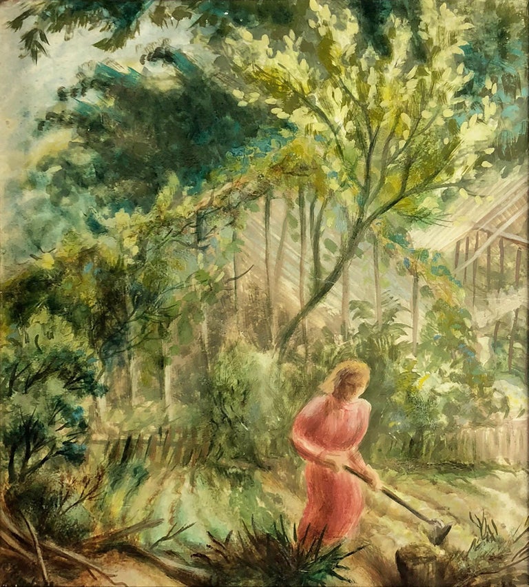 Robert Elton Tindall Figurative Painting - Tending the Garden