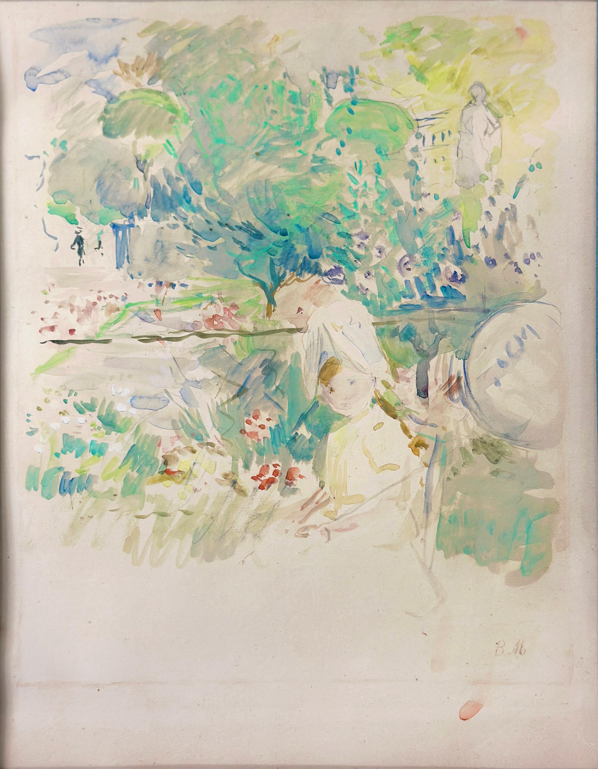 Berthe Morisot Figurative Art -  Fillette à la Capeline aux Tuileries (Enfant au Lallon)