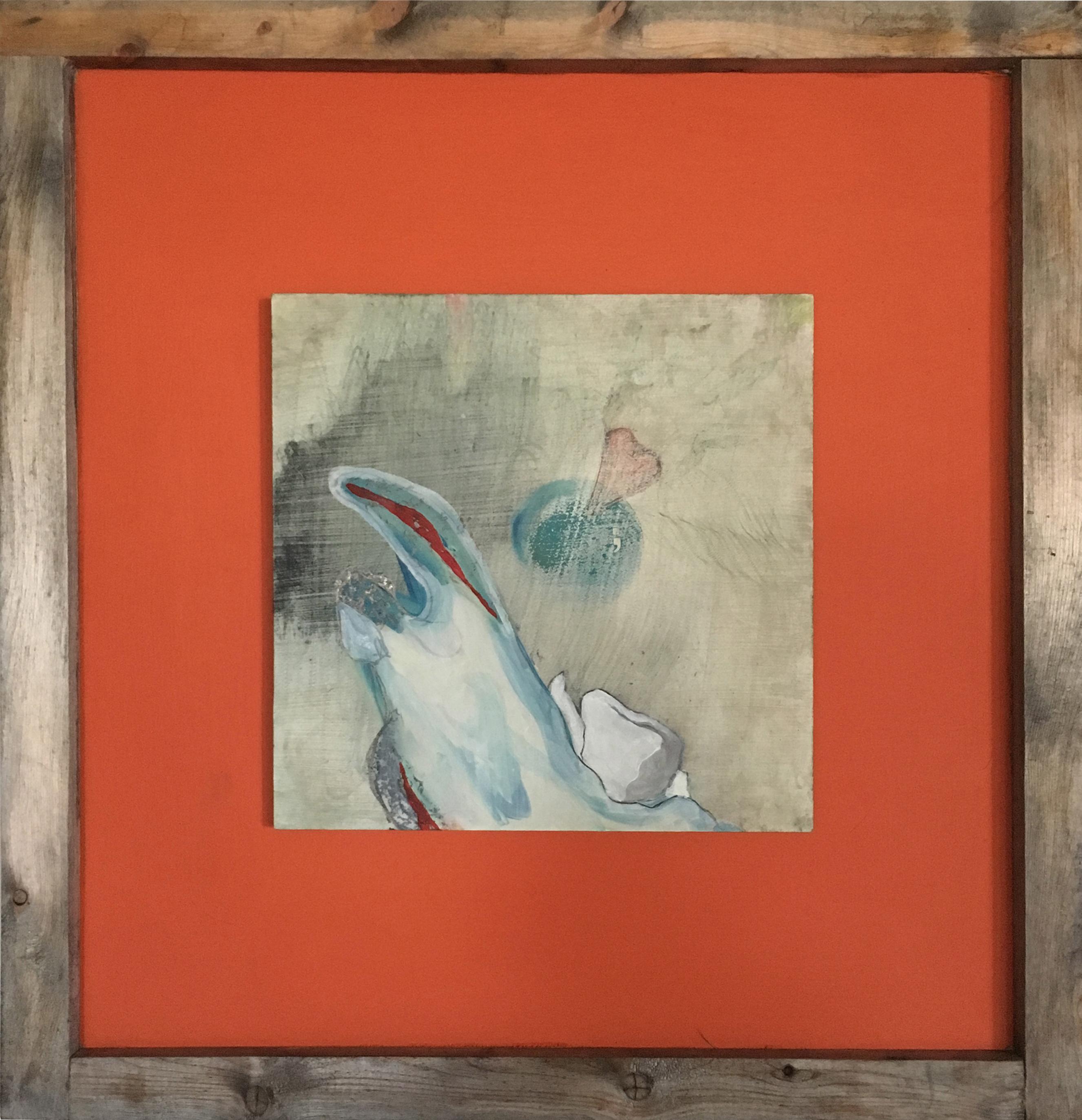 Abstract Composition in Orange, Blue and Gray  "Nerve River #2" - Mixed Media Art by Dott von Schneider