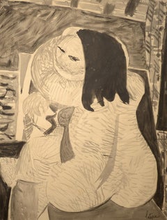 "Cubist Nude," Louis Latapie, watercolor and ink, figurate, nude