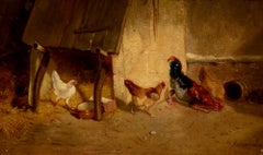 "Fowl Play, " Georg Durand, barnyard, oil painting, chickens, ca 1840-50, realist