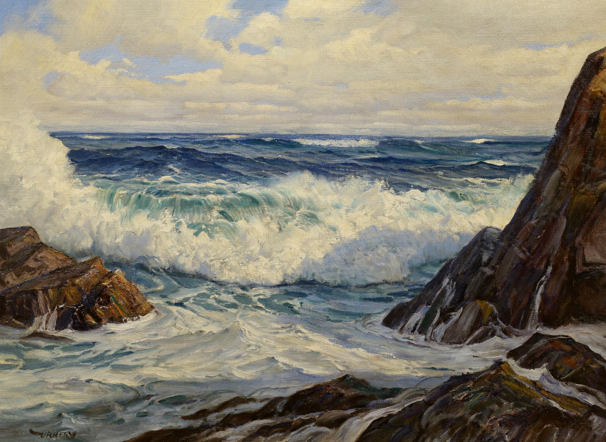 Charles Bridgeman Vickery Landscape Painting - Crashing Surf, Maine Coast