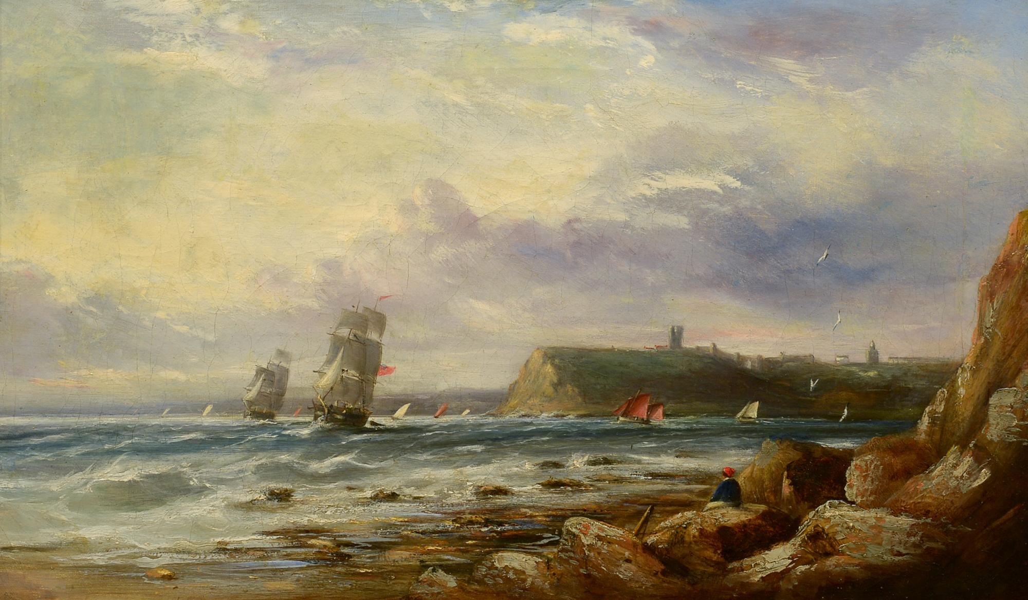 "A Lee Shore," 19th c. British School, realist, marine, coast art, ships at sea
